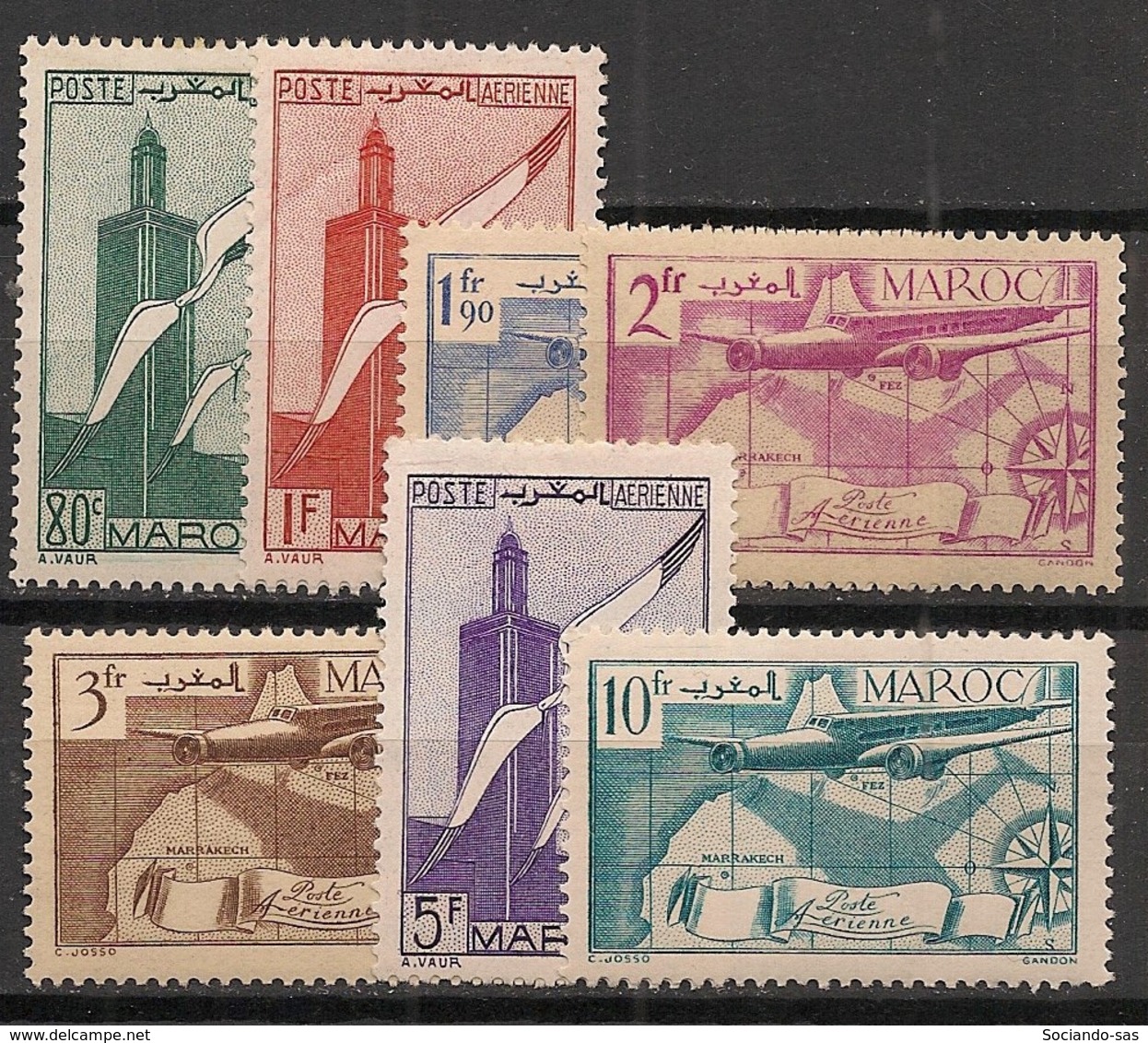 Maroc - 1939-40 - Poste Aérienne PA N°Yv. 43 à 49 - Série Complète - Neuf * / MH VF - Poste Aérienne