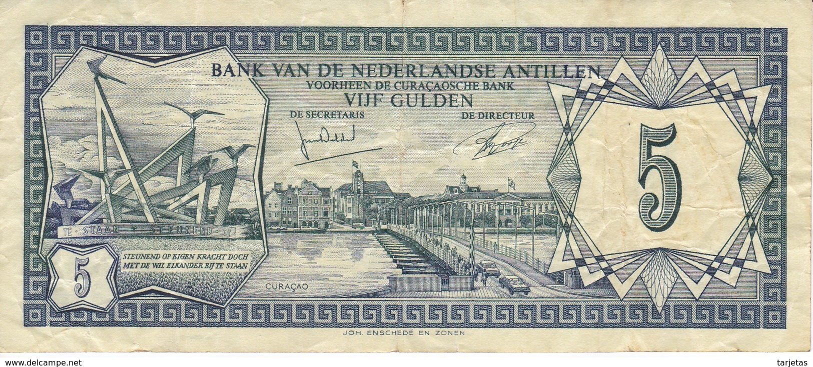 BILLETE DE CURAÇAO DE 5 GULDEN DEL AÑO 1972  (BANK NOTE) - Niederländische Antillen (...-1986)