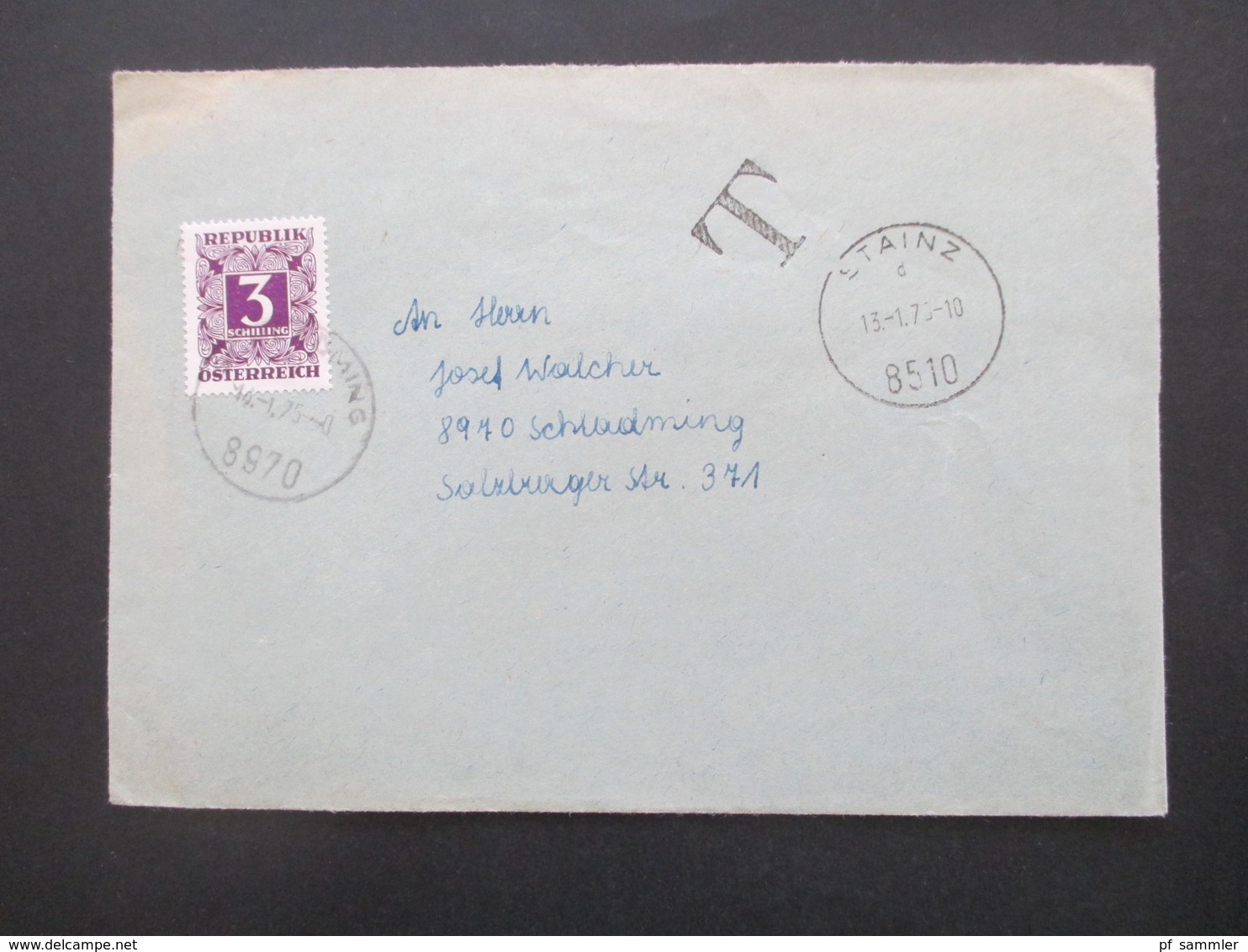 Österreich 1975 T Stempel Und Portomarke Nr. 256 Stempel Stainz Nach Schladming - Storia Postale