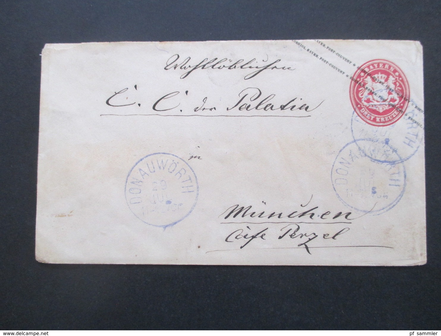 Bayern Um 1869 GA Umschlag U2 K1 Vorne Mit 3x Violetter Stempel Donauwörth Und Rücks. Violetter Stempel München - Interi Postali