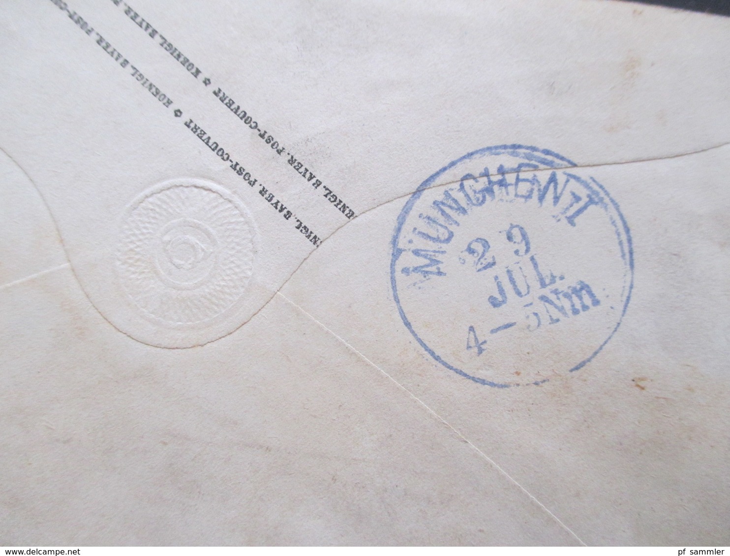 Bayern Um 1869 GA Umschlag U2 K1 Vorne Mit 3x Violetter Stempel Donauwörth Und Rücks. Violetter Stempel München - Ganzsachen