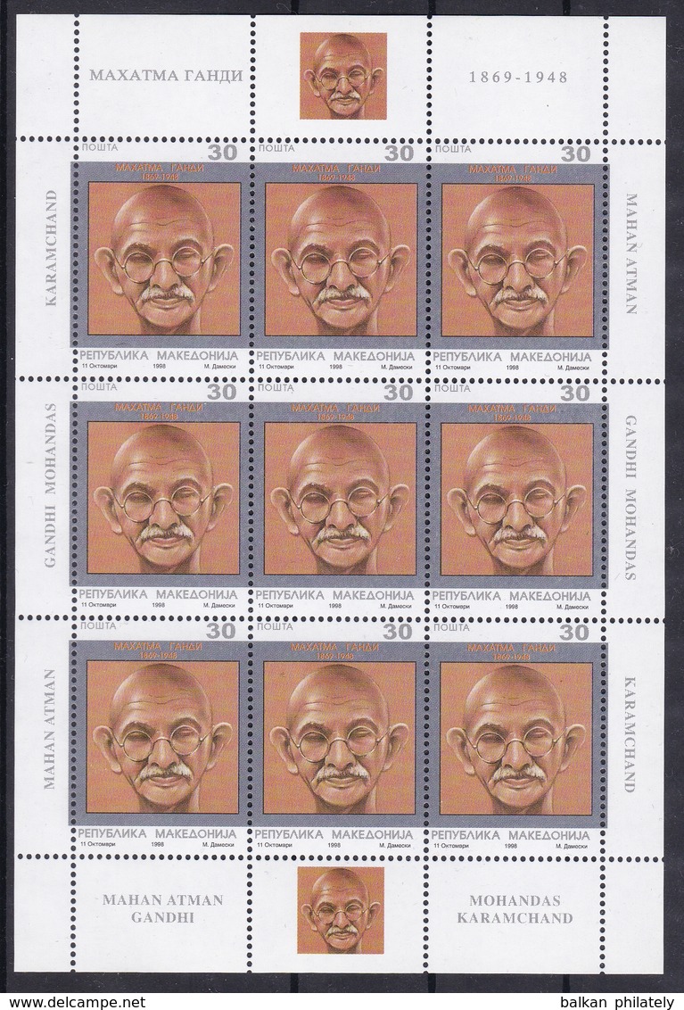 Macedonia 1998 Famous People Mahatma Gandhi India Sheet MNH - Mahatma Gandhi
