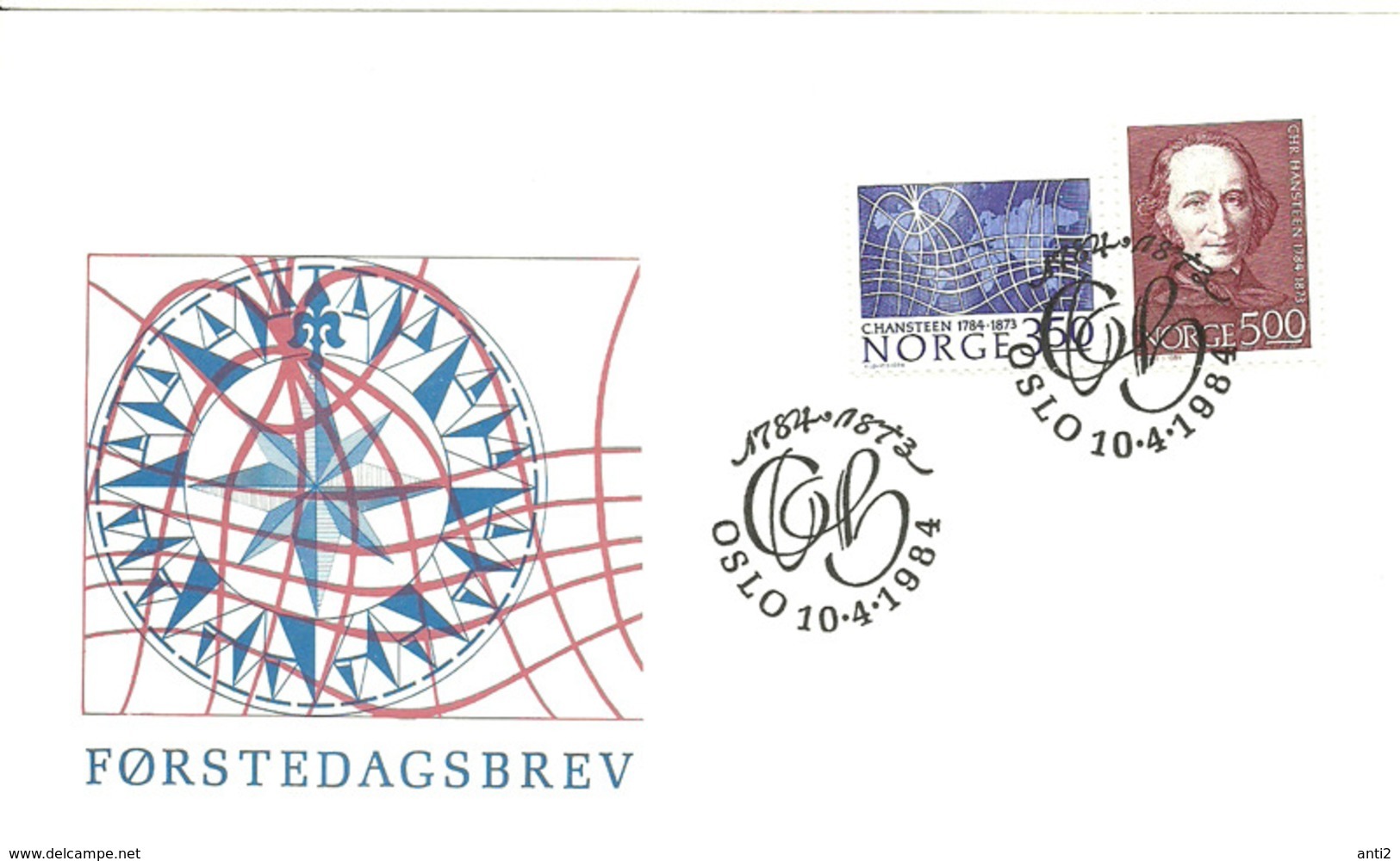 Norge Norway 1984 200th Birthday Of Christopher Hansteen. Astronomer And Geophysicist, Map,  Mi 902-903 , FDC - FDC