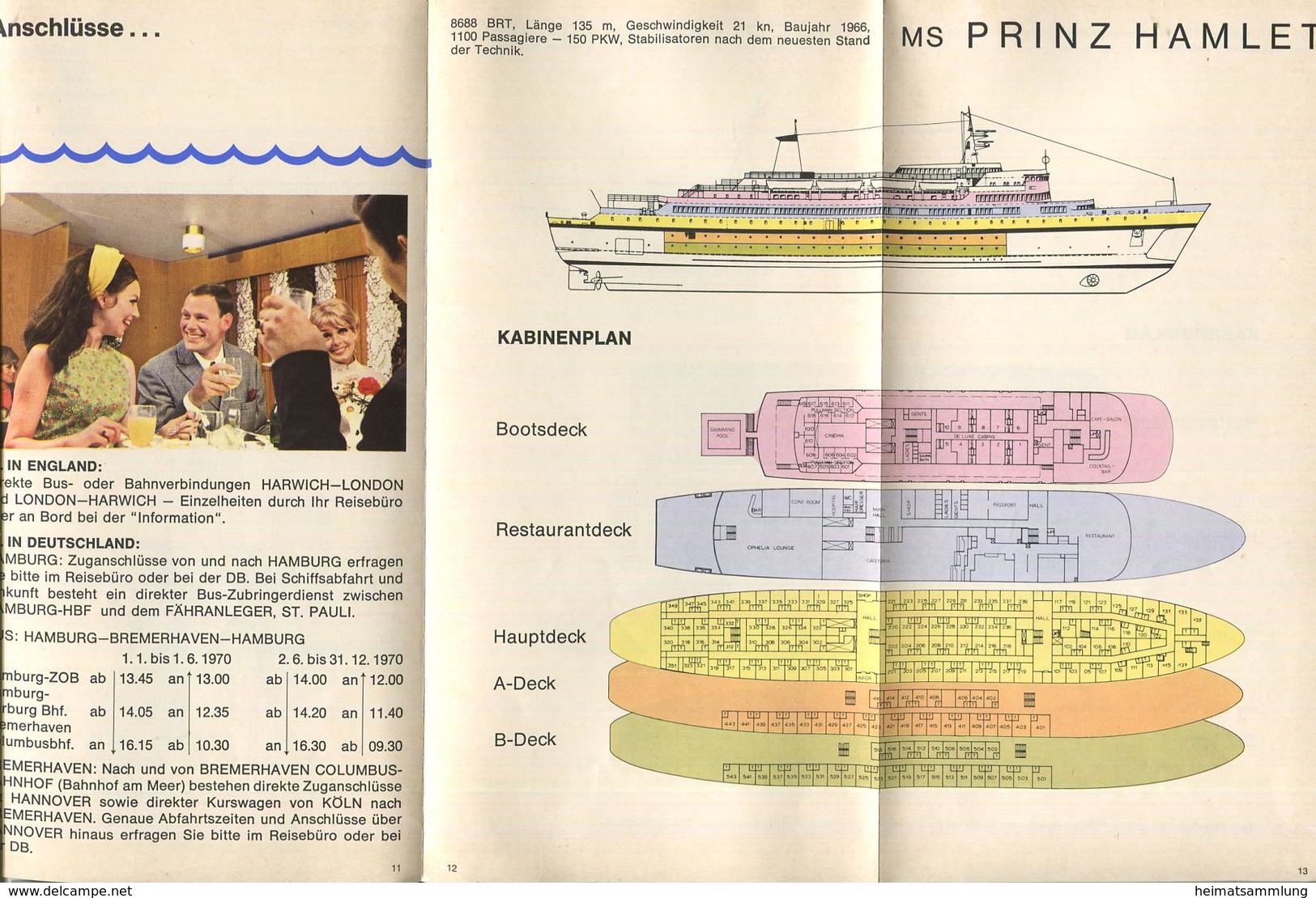 Deutschland - Prinzenlinien - Fahrplan 1970 - Passagier- Und Autofähren Hamburg-Harwich Bremerhaven-Harwich - 16 Seiten - Europa