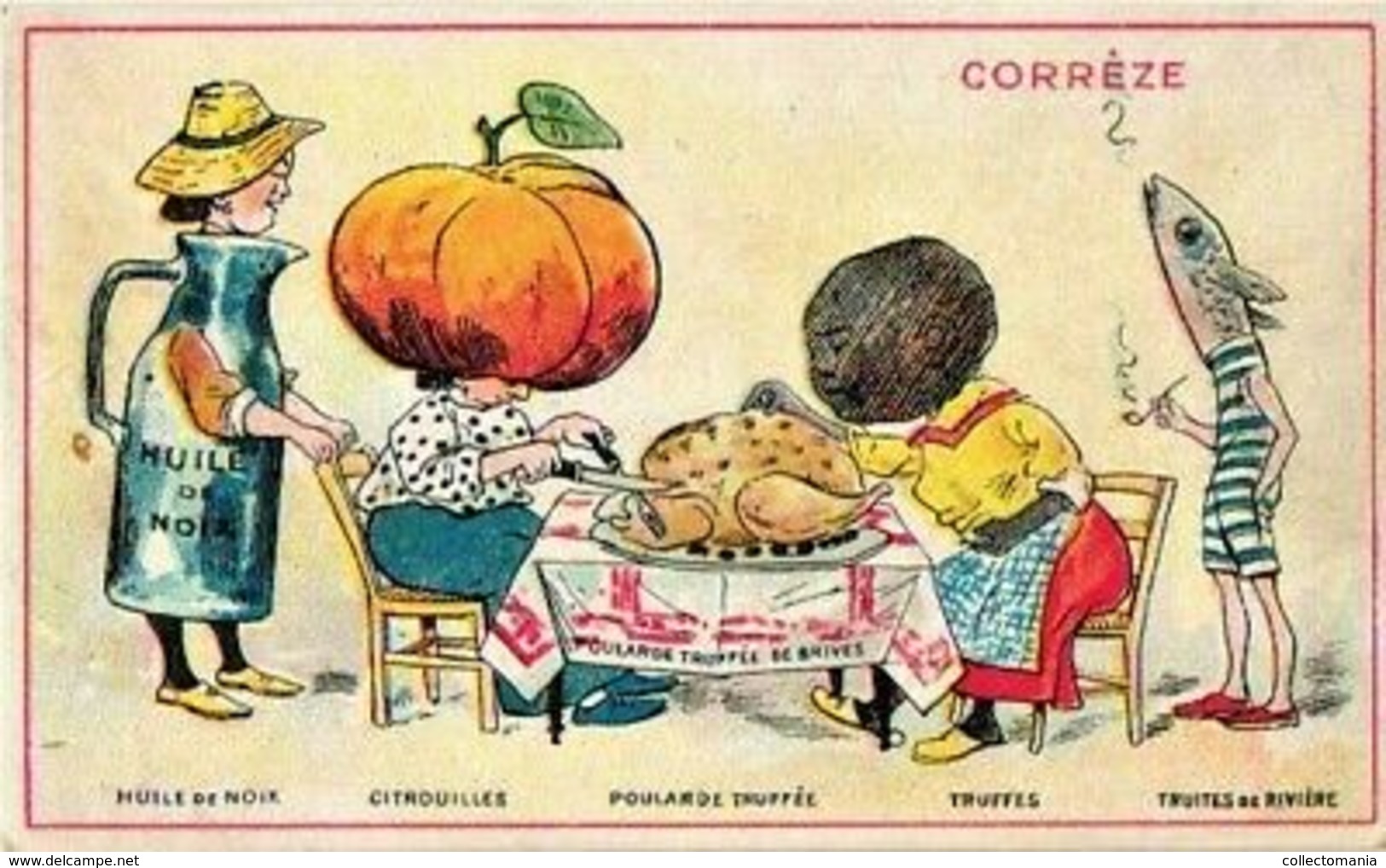 C1880 Anthropomorphic Dressed Food Veggie People, 3 Cards TRUFFELS Pumkin Fishes , Sea Urchin, Trufles, Melon Onion - Other & Unclassified