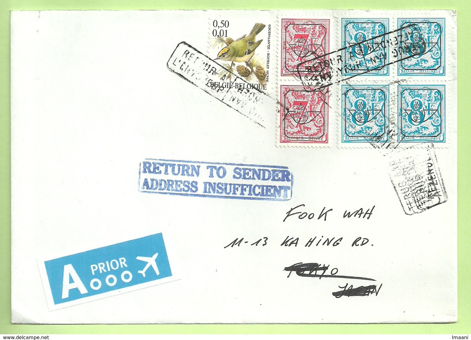 2985+V812BG+V813VG (Preo) Op Brief Naar JAPAN, Stempel RETURN / RETOUR + Ontwaard Stempel RETOUR !! In Belgie !  (B9180) - 1985-.. Oiseaux (Buzin)