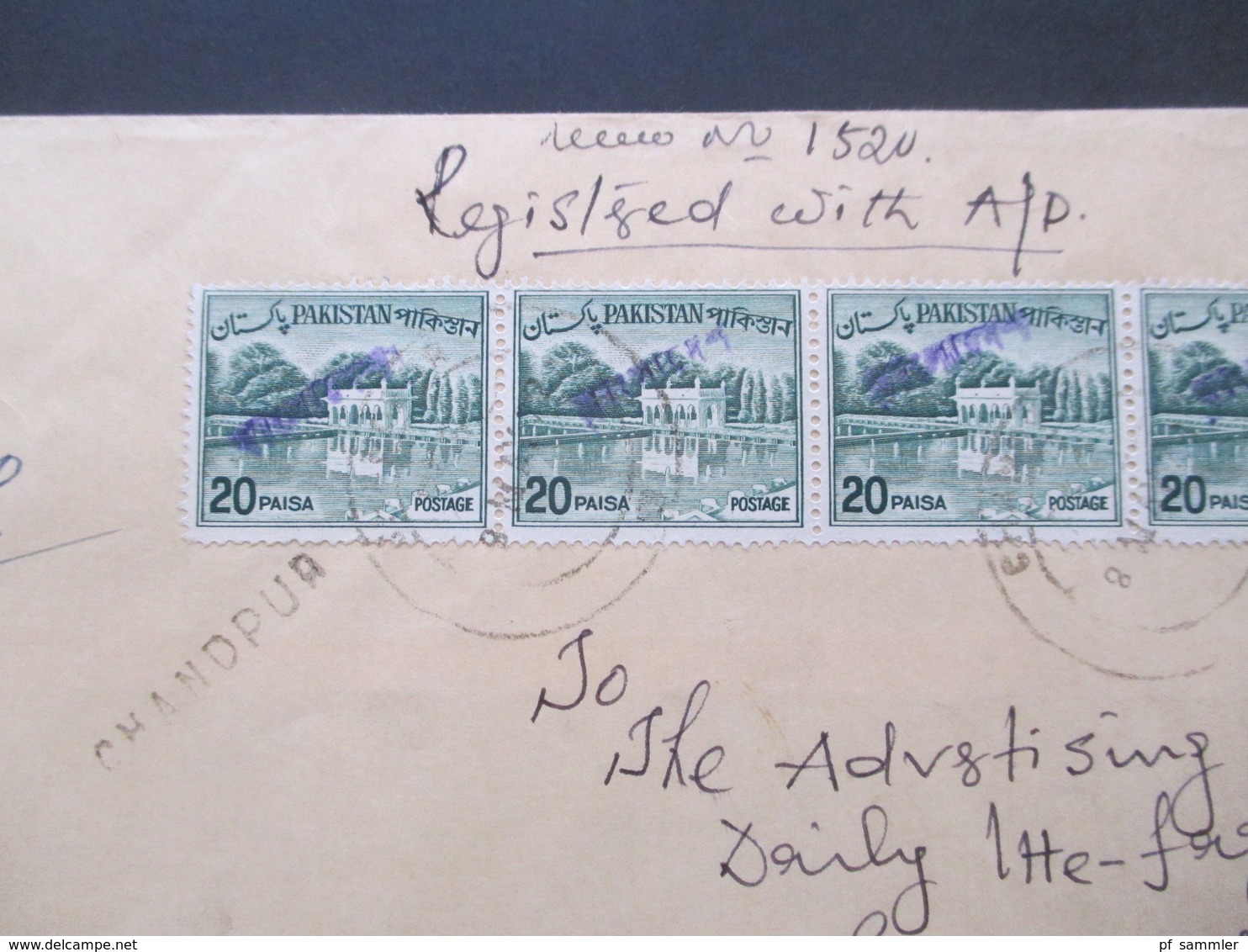 Afghanistan Registered Letter Nach Dacca Marken Mit Violettem Aufdruck Und Stempel L1 Chandpur 1970er Jahre - Afganistán