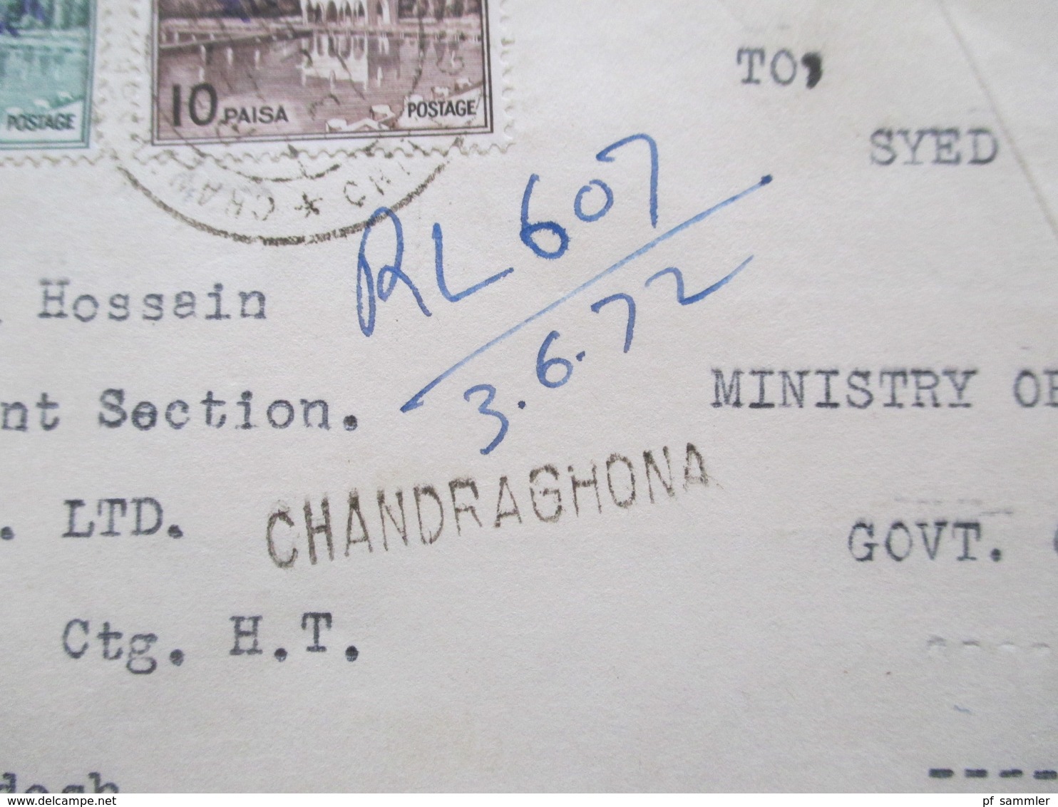 Afghanistan Registered Letter Nach Dacca Marken Mit Violettem Aufdruck Und Stempel L1 Chandraghona 1972 - Afganistán