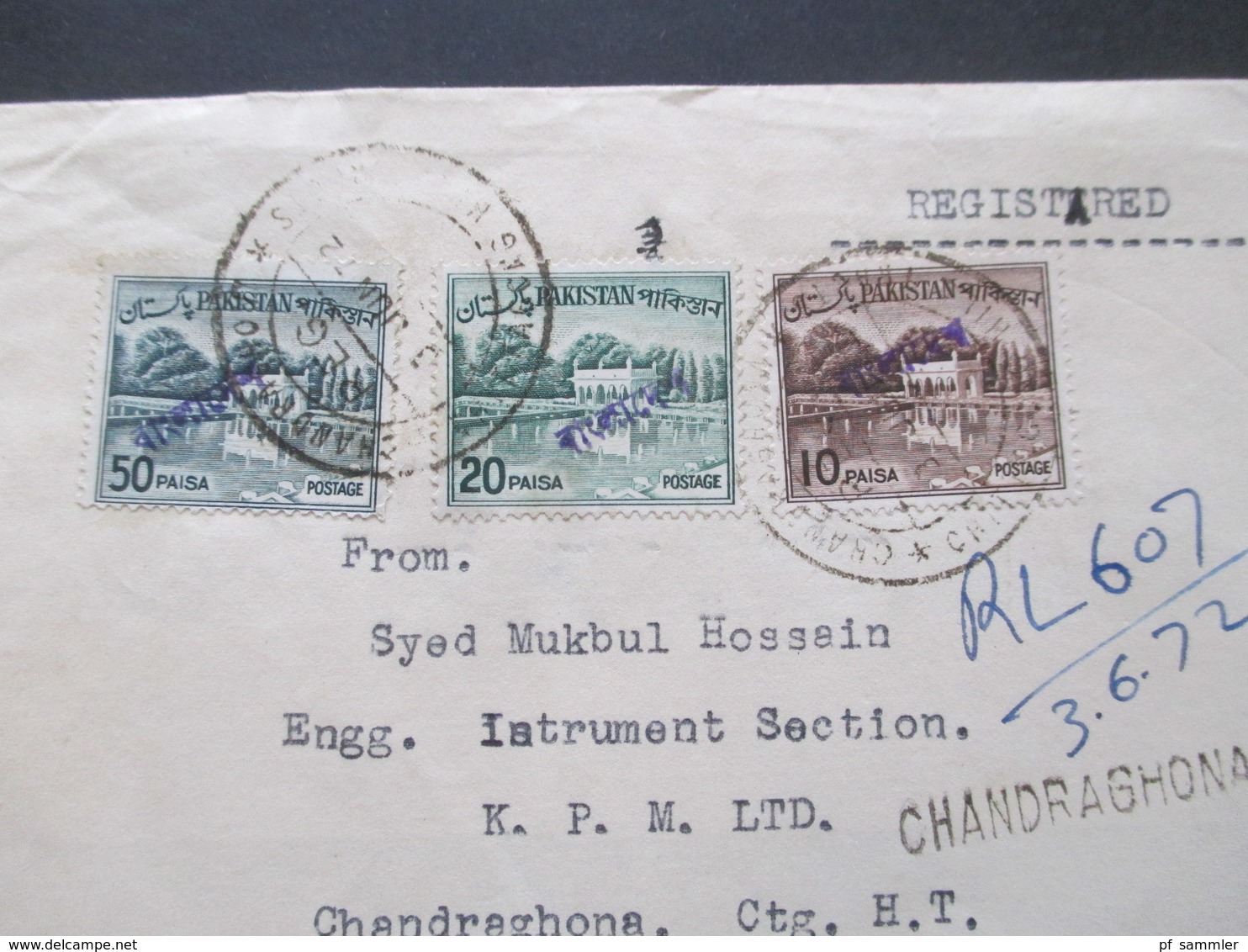 Afghanistan Registered Letter Nach Dacca Marken Mit Violettem Aufdruck Und Stempel L1 Chandraghona 1972 - Afganistán