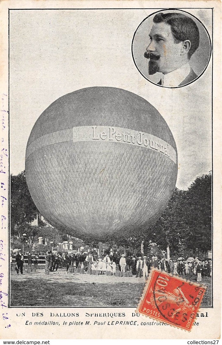 PARIS-75001-UN BALLON SPHERIQUES DU PETIT JOURNAL , EN MEDAILLON, LE PILOTE M. PAUL LEPRINCE ... - Paris (01)