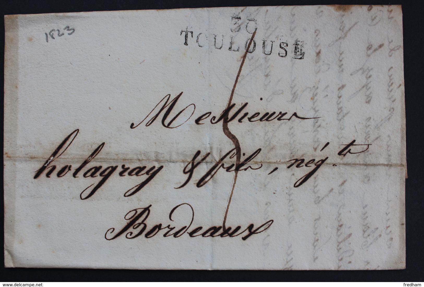 1823 LAC MARQUE LINEAIRE 30 TOULOUSE ¨POUR BORDEAUX  2 JANVIER 1823 TAXE MANUSCRITE 4 DECIMES - 1801-1848: Precursores XIX