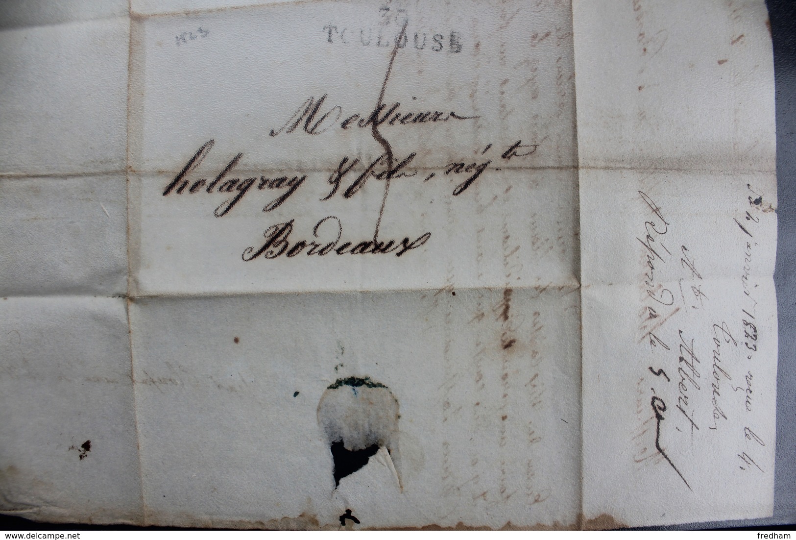 1823 LAC MARQUE LINEAIRE 30 TOULOUSE ¨POUR BORDEAUX  2 JANVIER 1823 TAXE MANUSCRITE 4 DECIMES - 1801-1848: Precursores XIX