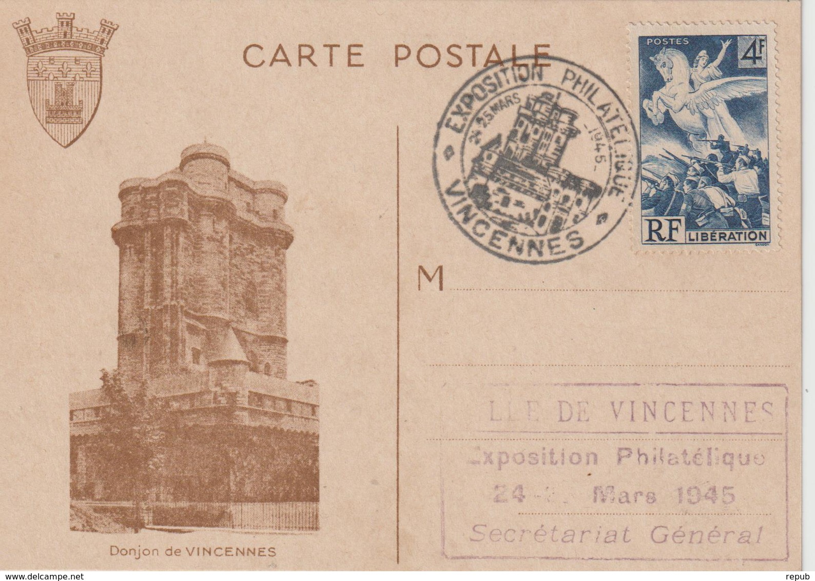 France 1945 Exposition Philatélique Vincennes - Cachets Commémoratifs