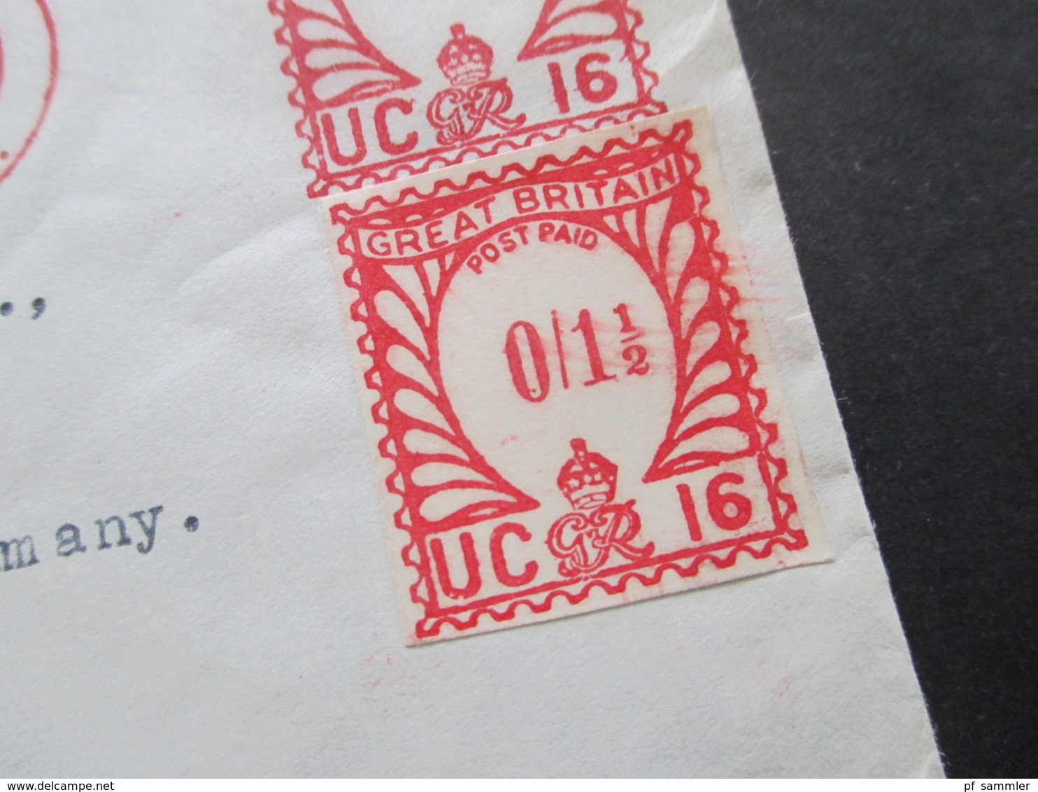 GB England 1955 Roter Freistempel / London Post Paid UC 16 Und Ausschnitt Aufgeklebt!! Nach Konstanz - Briefe U. Dokumente