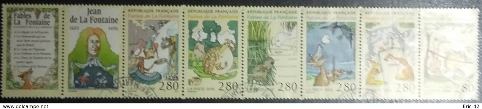 Variété  N° 2964 Bande Fable De La Fontaine Fond Jaune Au Lieu De Rosé - Used Stamps