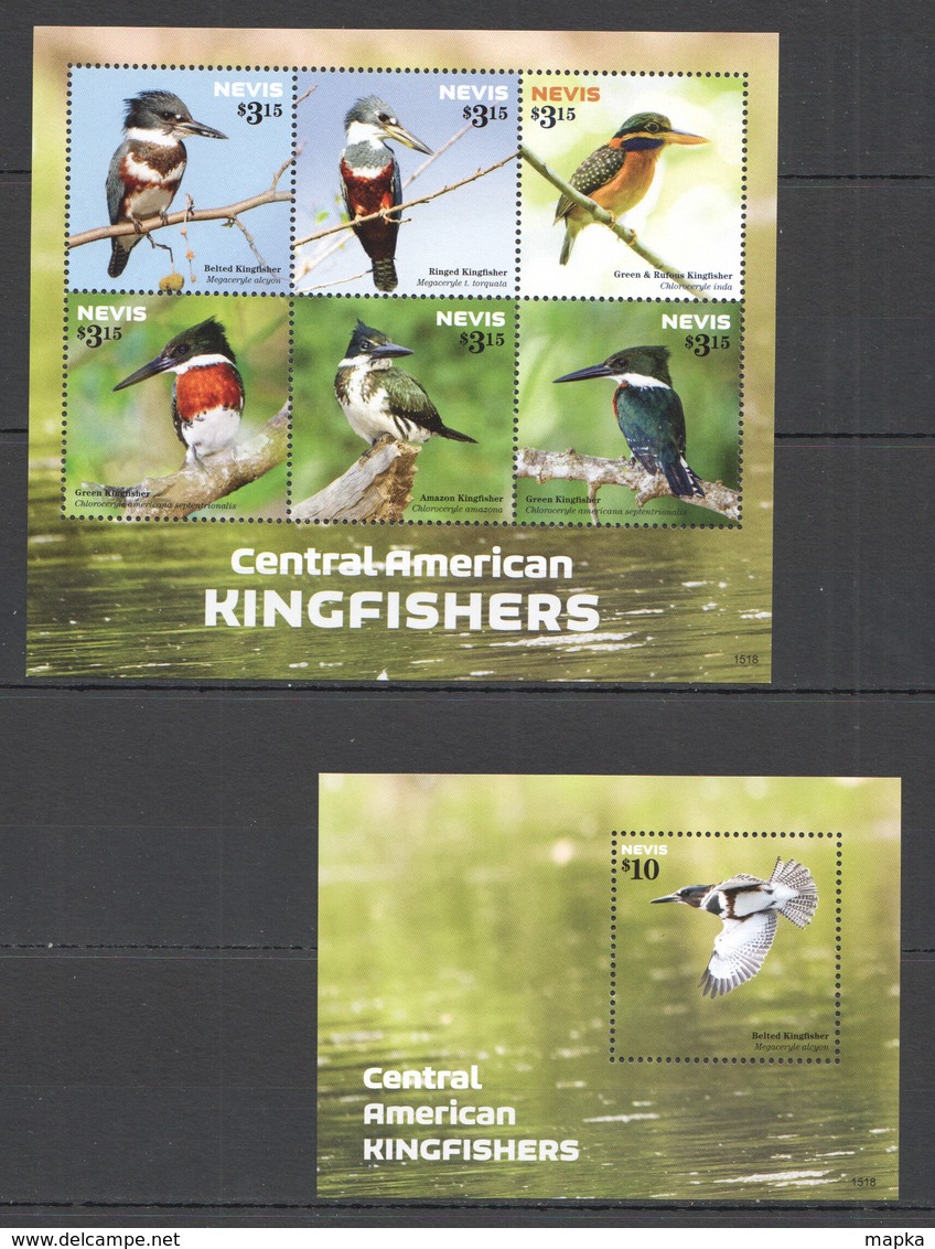 G407 2015 NEVIS ANIMALS BIRDS CENTRAL AMERICAN KINGFISHERS #19-24 !!! MICHEL 26 EURO !!! 1KB+1BL MNH - Other & Unclassified