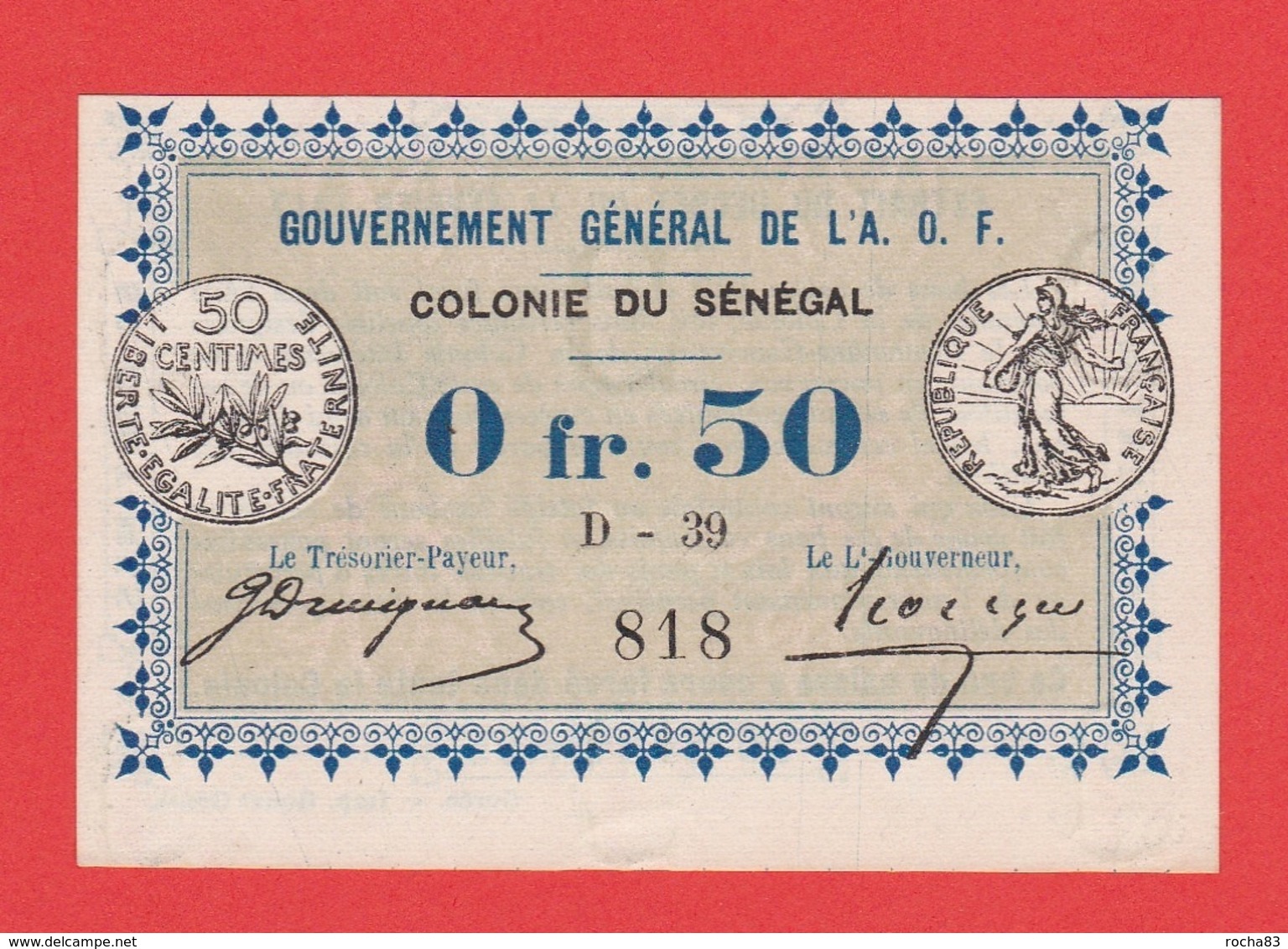 A O F SENEGAL Billet 50 Centimes Decret 11 02 1917 Pick 2 - Sénégal