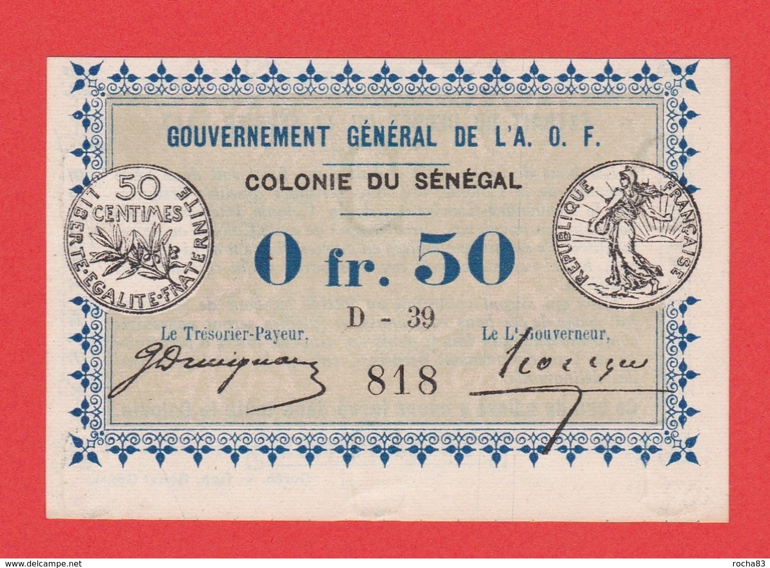 A O F SENEGAL Billet 50 Centimes Decret 11 02 1917 Pick 2 - Senegal