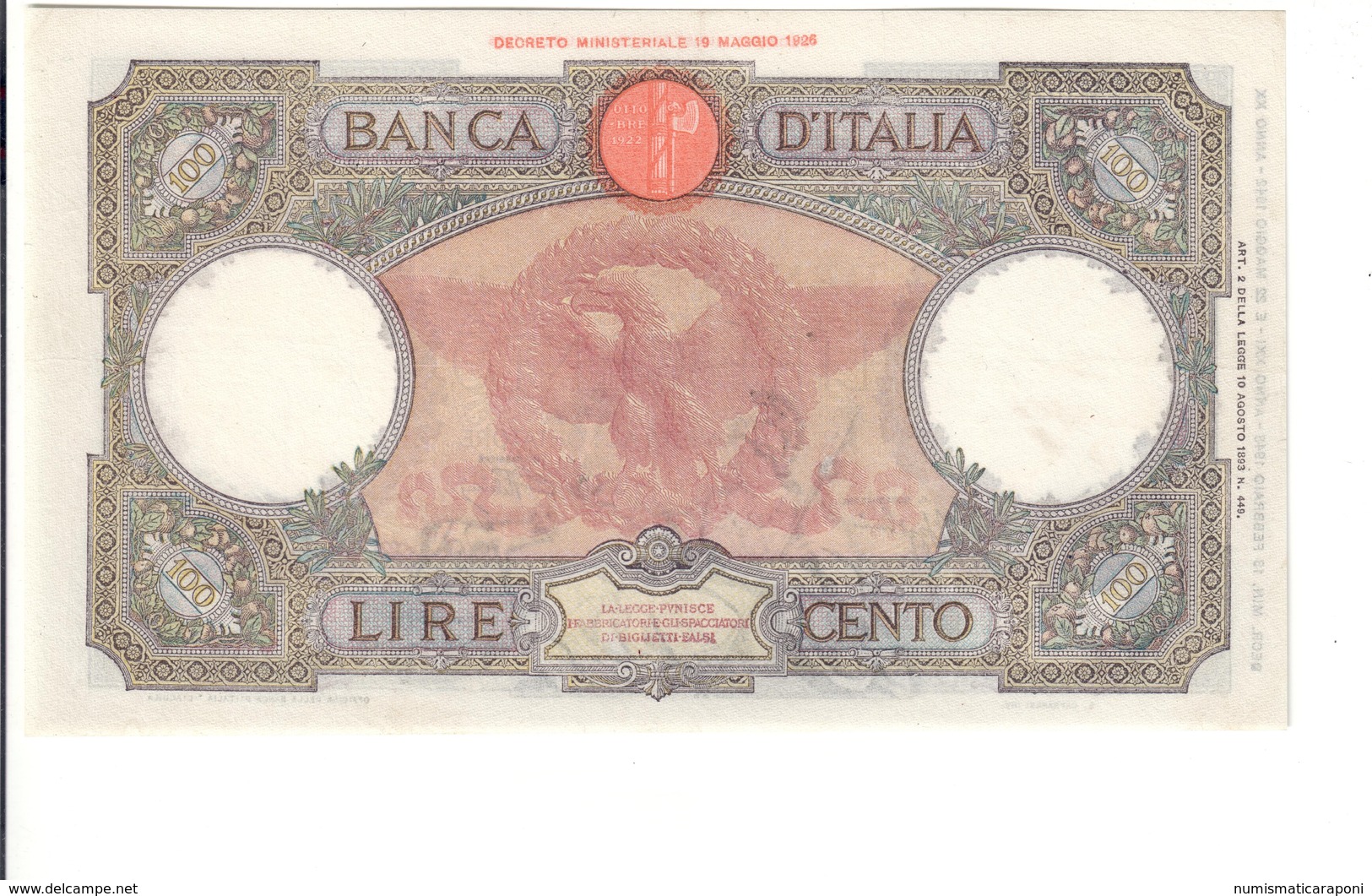 100 Lire Roma Guerriera 13 02 1943 L'aquila Fascio Pressato Nc Spl+  LOTTO 3215 - 100 Liras