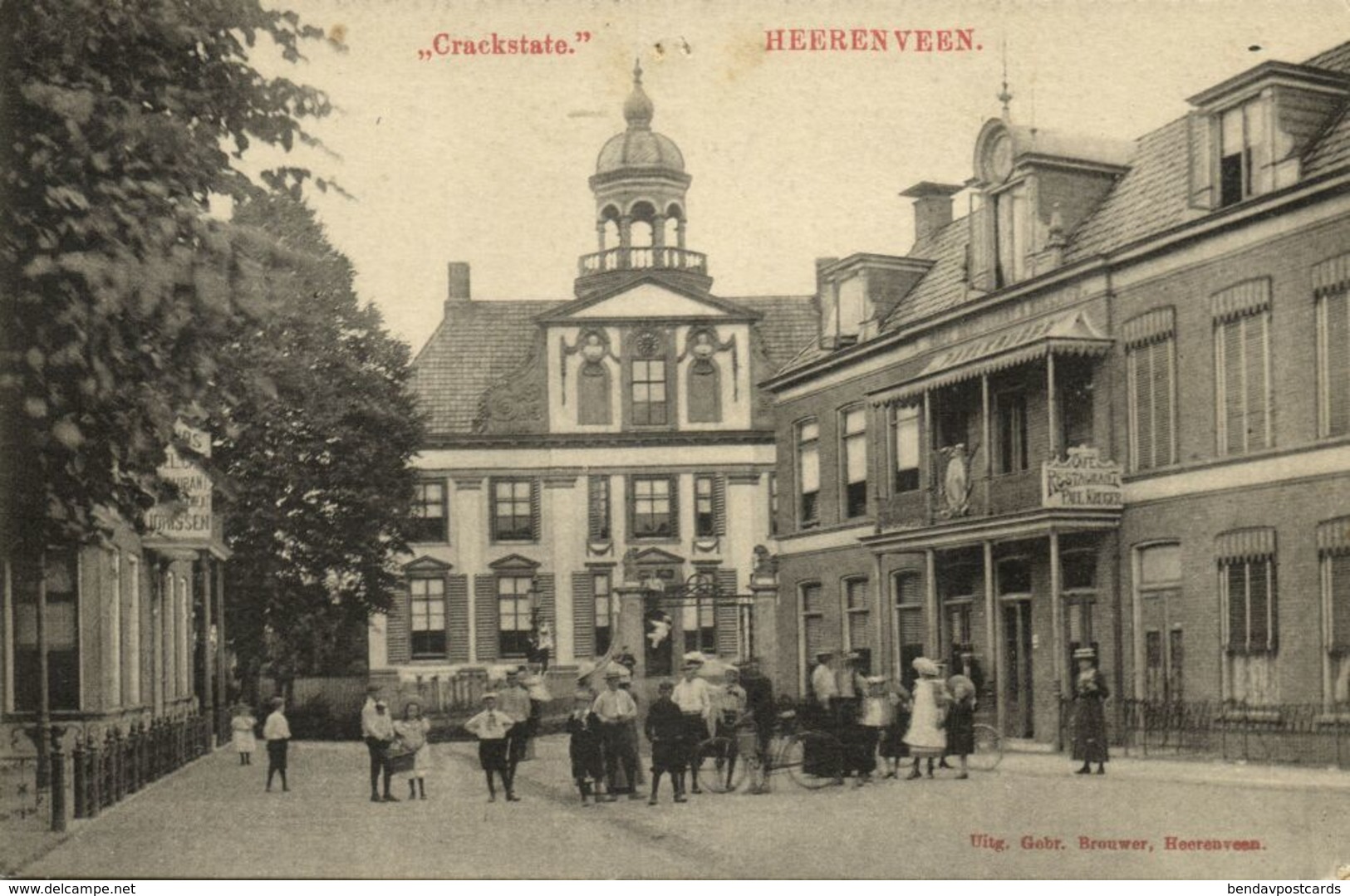 Nederland, HEERENVEEN, Crackstate Met Volk (1910s) Ansichtkaart - Heerenveen