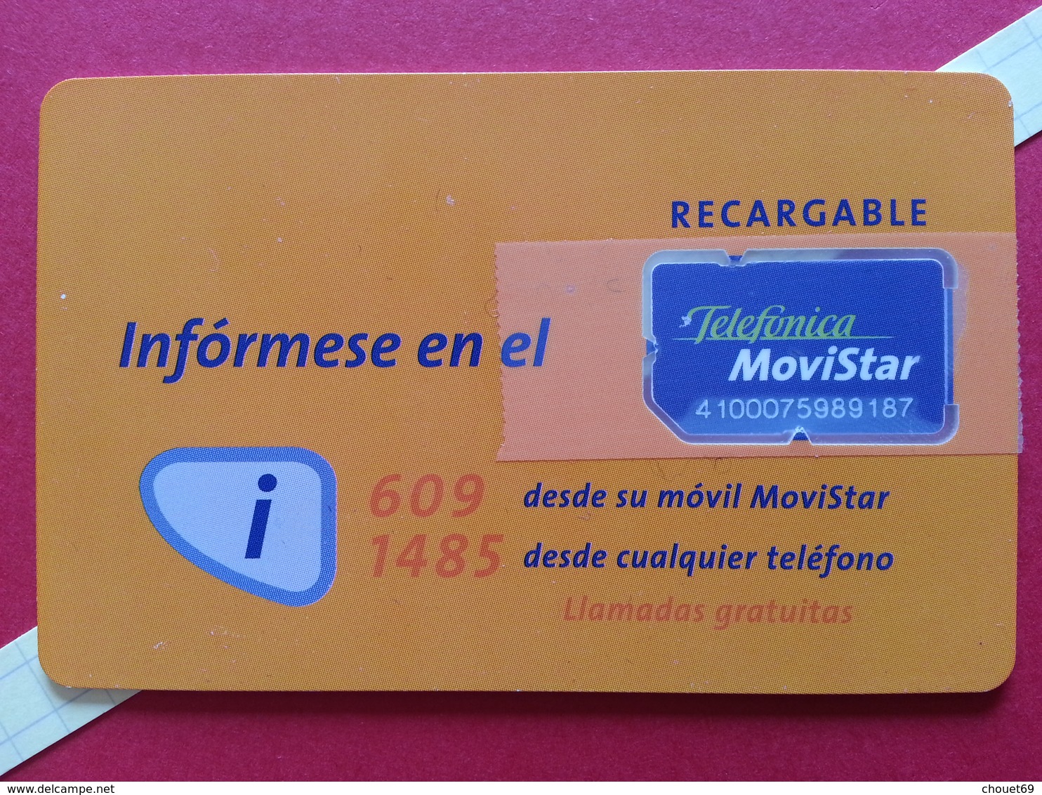 SPAIN SIM GSM Telefonica Movistar ACTIVA Orange Cut Chip 2 - Numbers Back USIM RARE Used (BH1219b - Telefonica