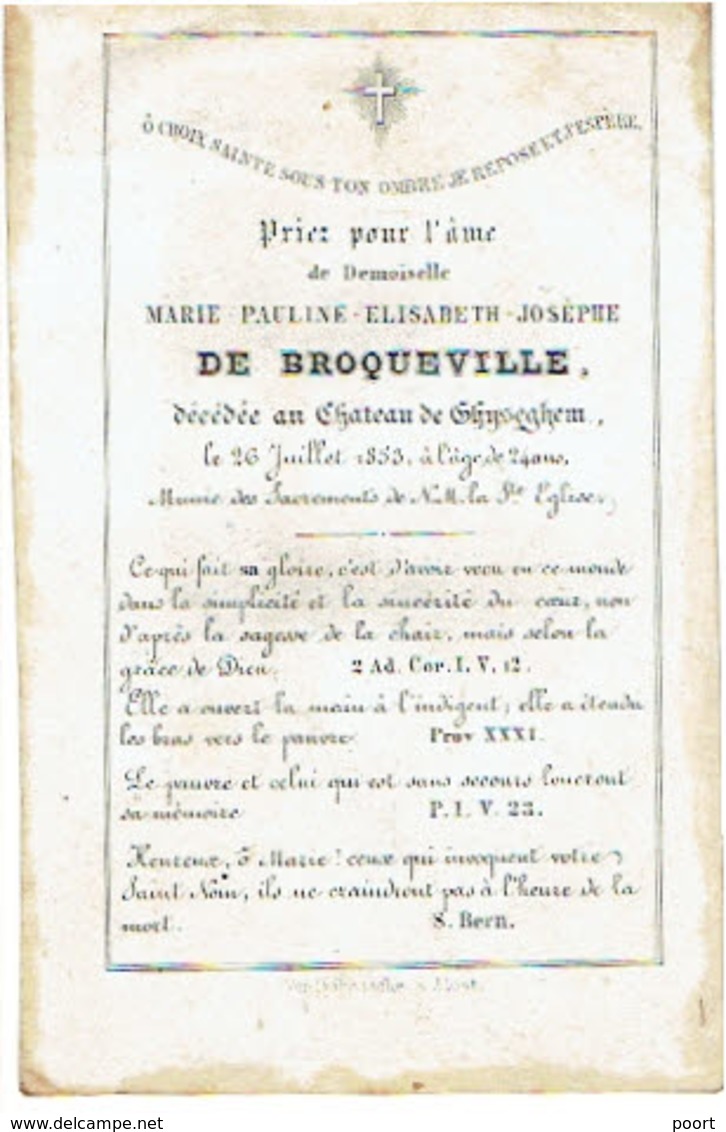 GIJZEGEM - Marie Pauline De BROQUEVILLE - Overleden Op Het Kasteel Van Ghyseghem 1853  - (Franstalig) - Devotion Images