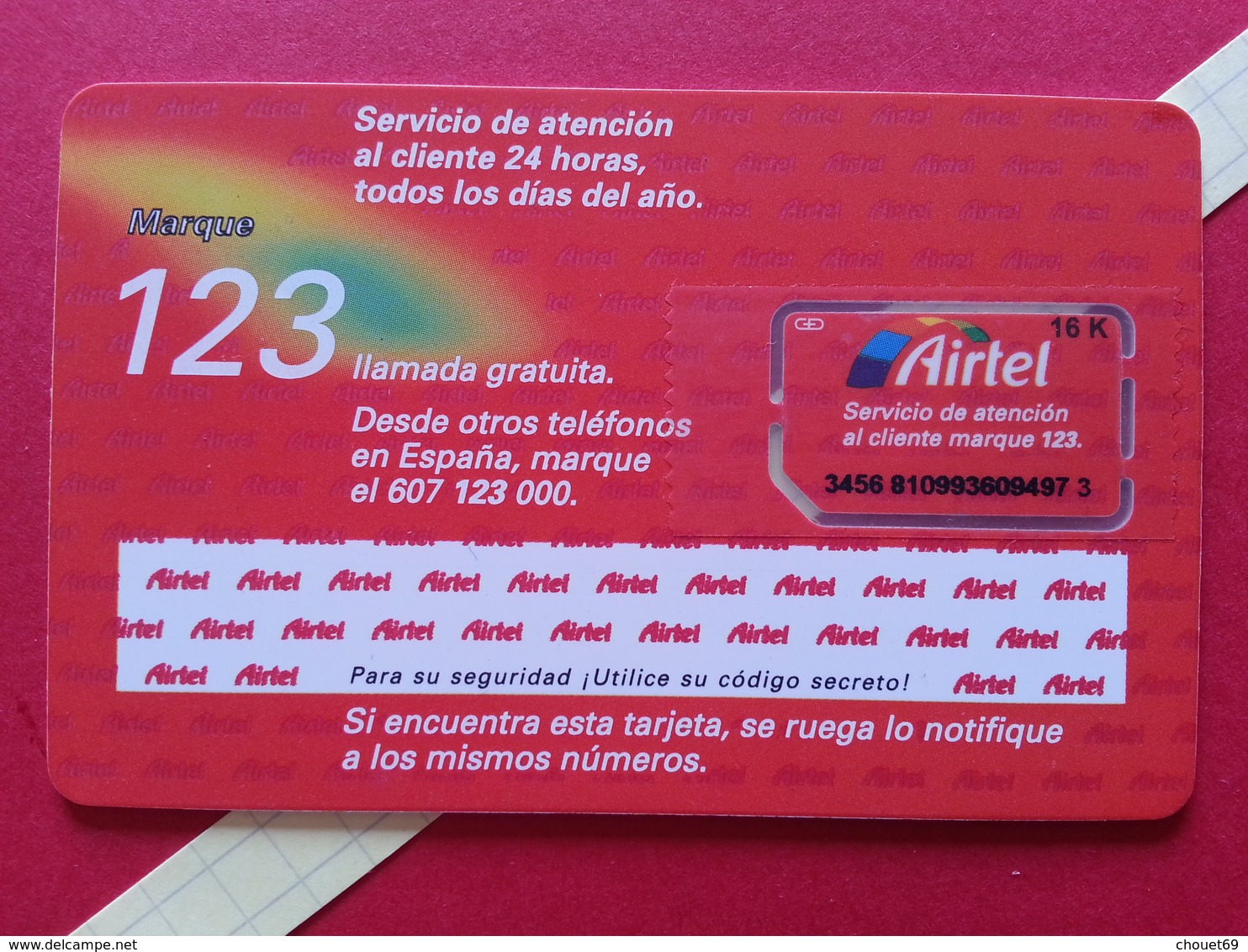 SPAIN SIM GSM Airtel Cut Chip - Numbers Back  USIM RARE Used (BH1219b - Airtel