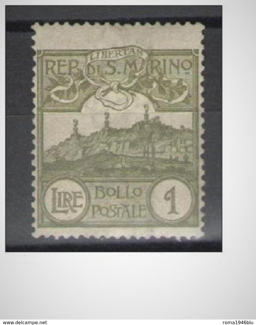 SAN MARINO 1903 CIFRA O VEDUTE 1 LIRA OLIVA * MNH - Unused Stamps