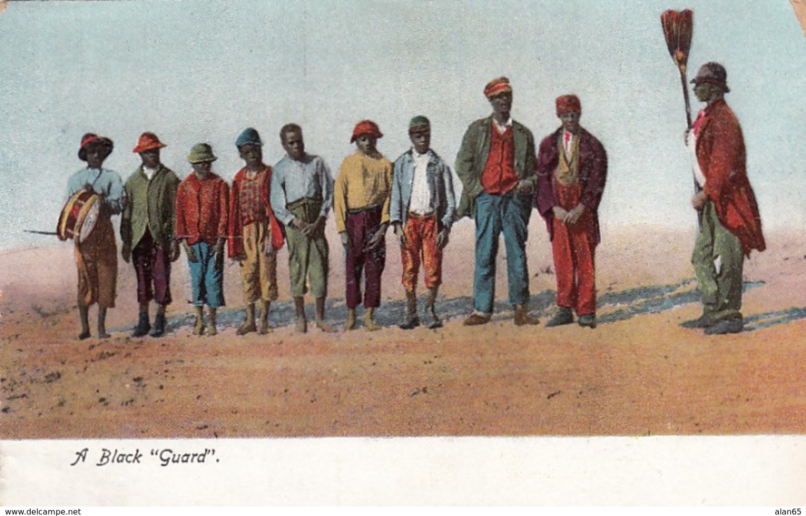 'A Black Guard' Black Americana Theme, Young Black Men In A Line C1900s Vintage Postcard - Black Americana