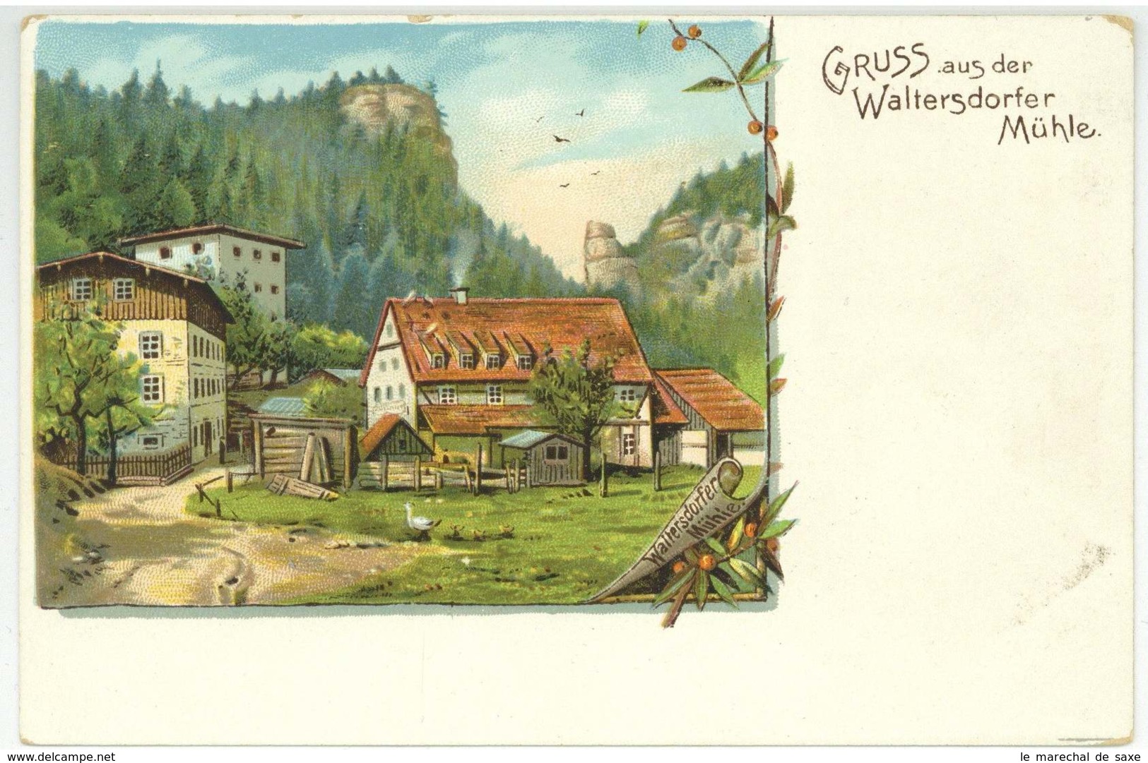 Waltersdorfer Mühle Bad Schandau Lithographie Ansichtskarte Um 1900 - Bad Schandau