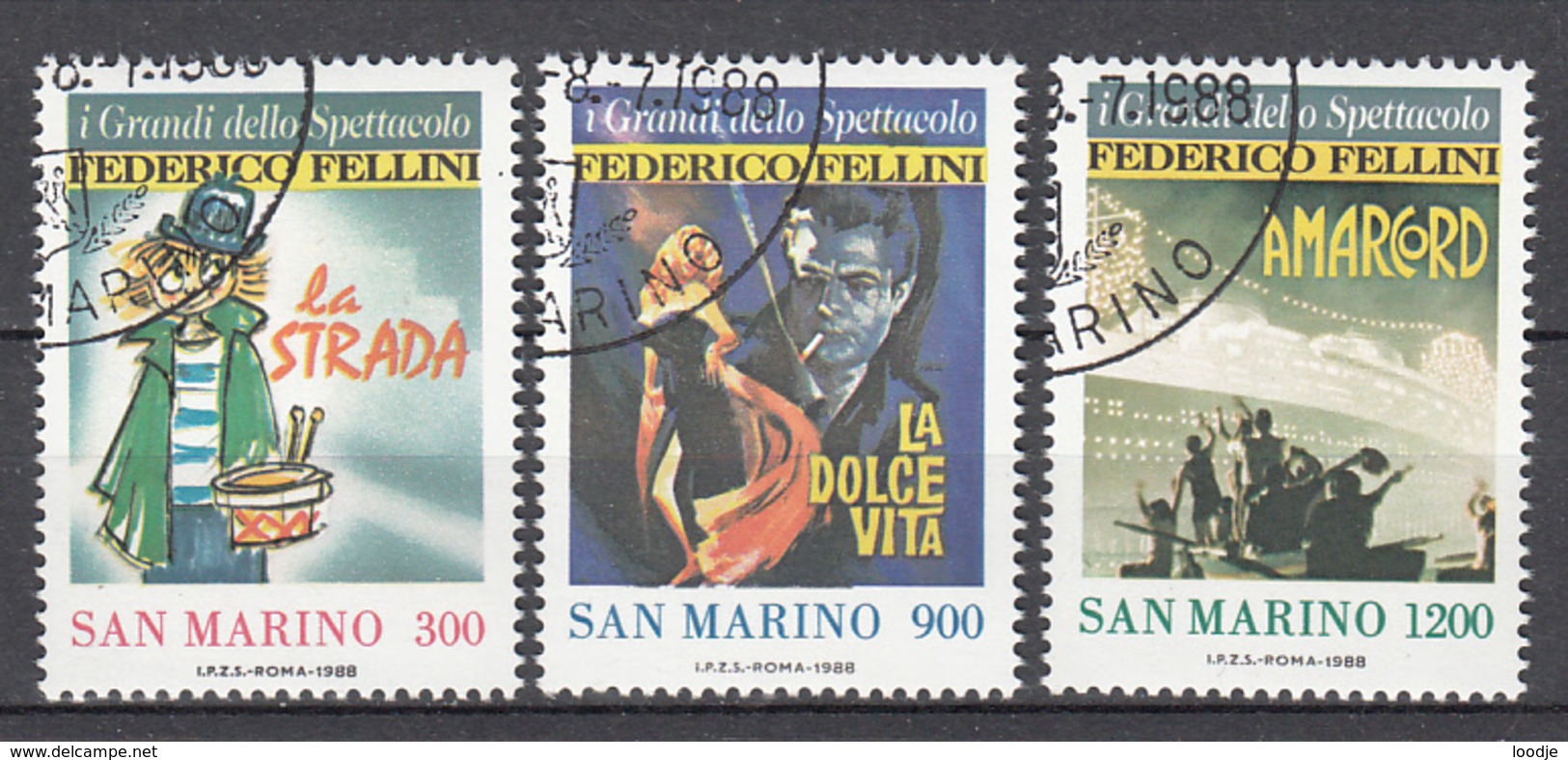 San Marino Mi 1391,1393 Film Fellini Gestempeld Fine Used - Oblitérés