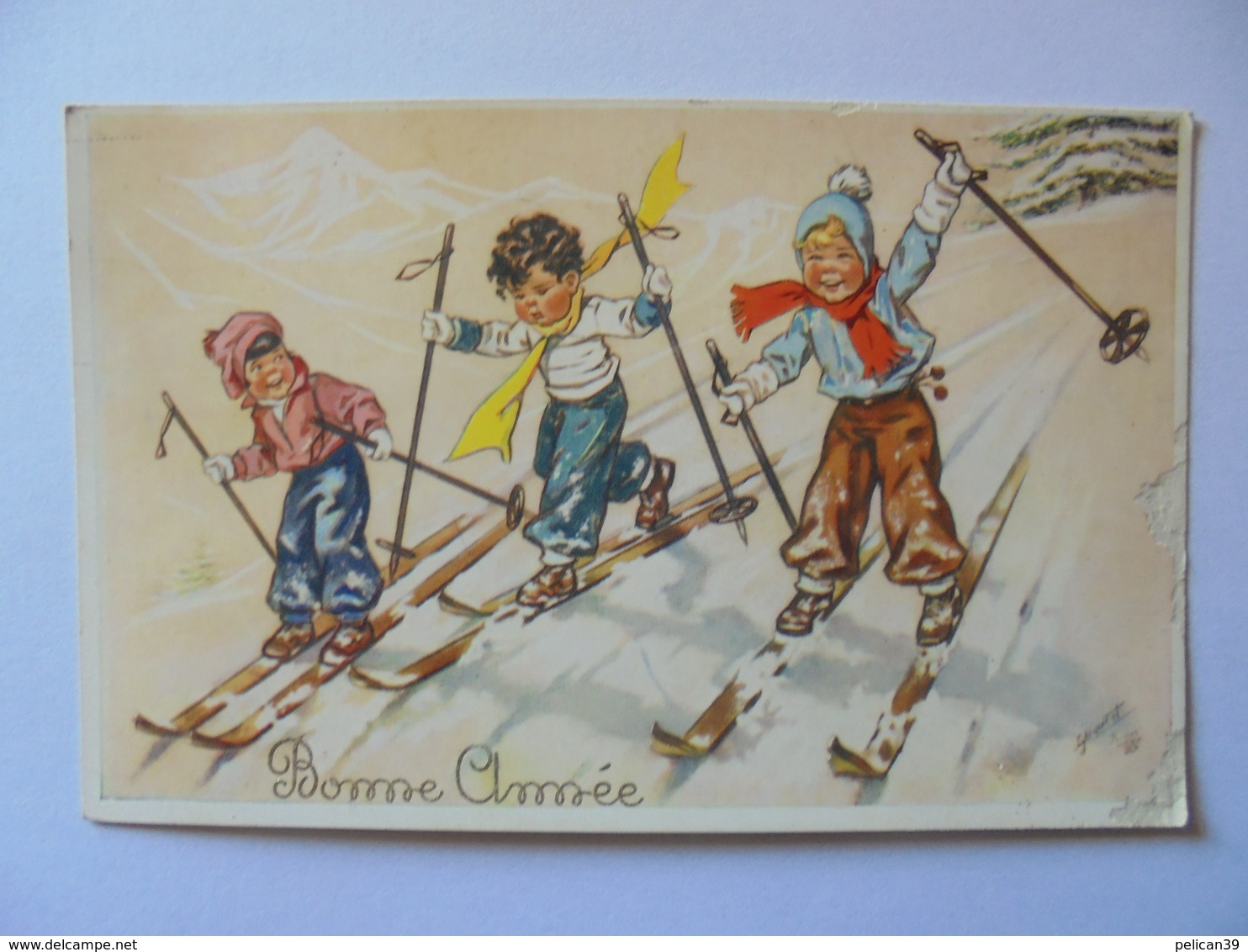 Cpa Carte Skieurs Style Germaine Bouret - Bouret, Germaine