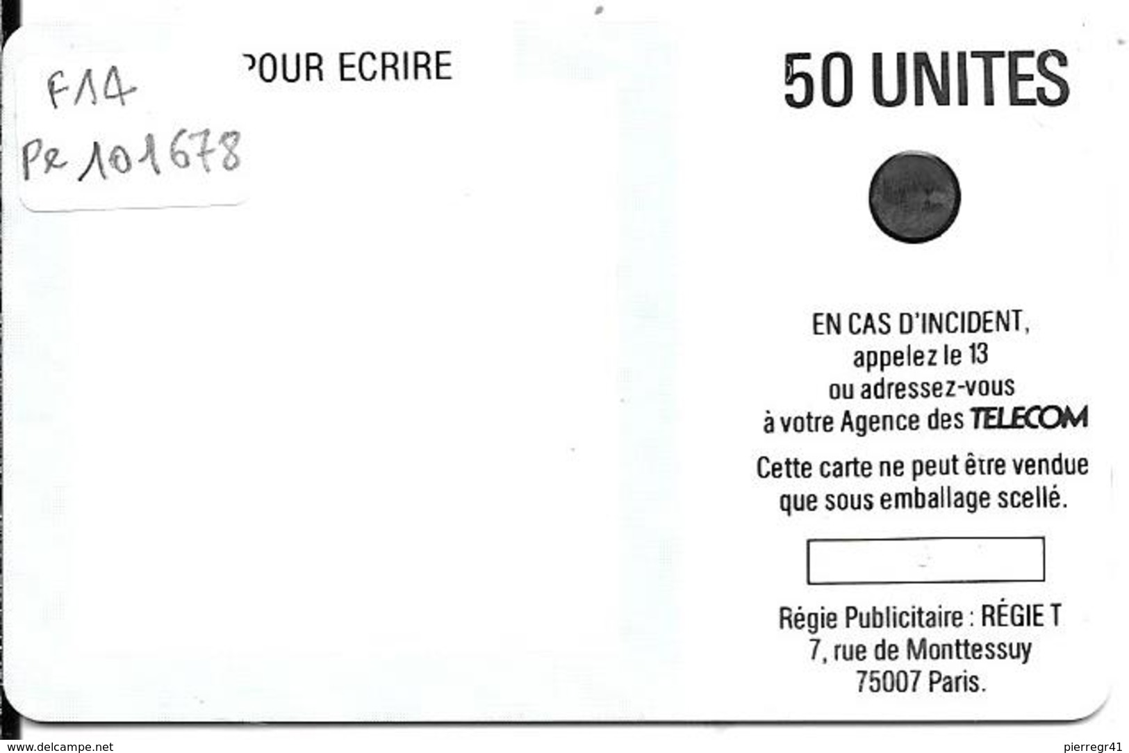 CARTE-PUBLIC-F14-50U-SC3-1988-CORTOT-V°N°Pe101678-UTILISE-TBE - 1987