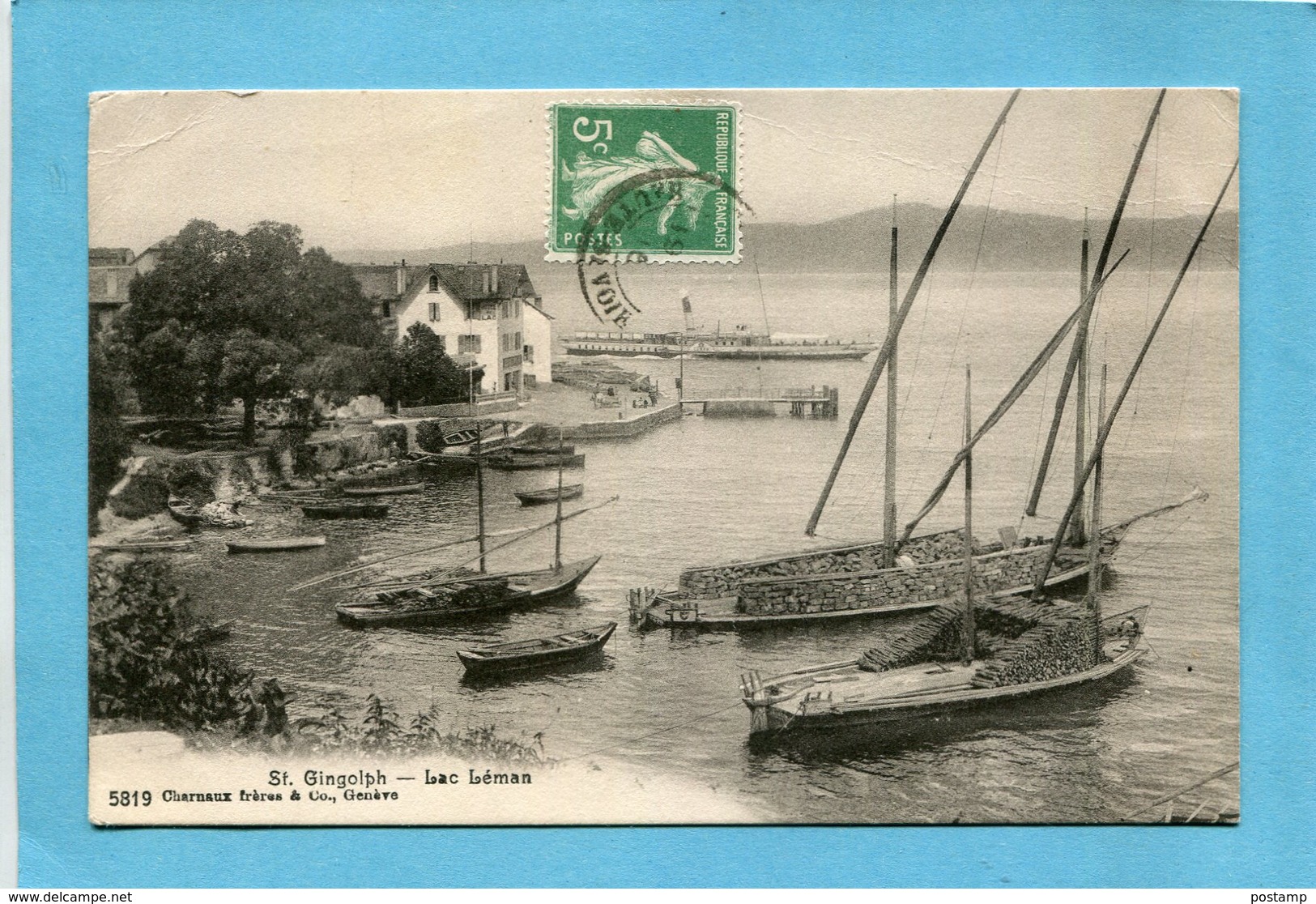 Saint  Gingolph- Bateaux Chargés De Buches  Au Lac Léman-a Voyagé En 1916-édition Charnaux - Autres & Non Classés