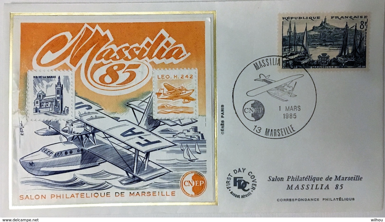 ENVELOPPE FDC AVEC BLOC CNEP MASSILIA 1/03/1985 TIMBRE MARSEILLE 8F - 1980-1989