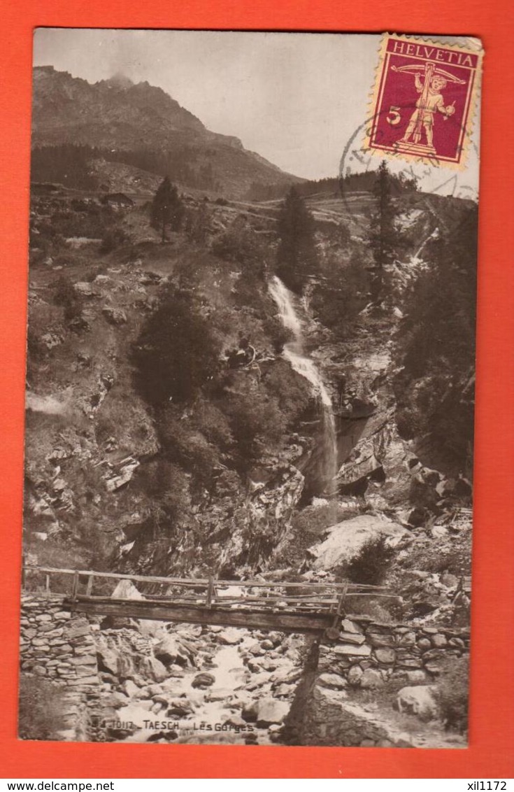 ZAB-37 Taesch Täsch Bei Zermatt, Les Gorges.  Cachet Frontal. Gelaufen 1930 Nach Paris - Täsch