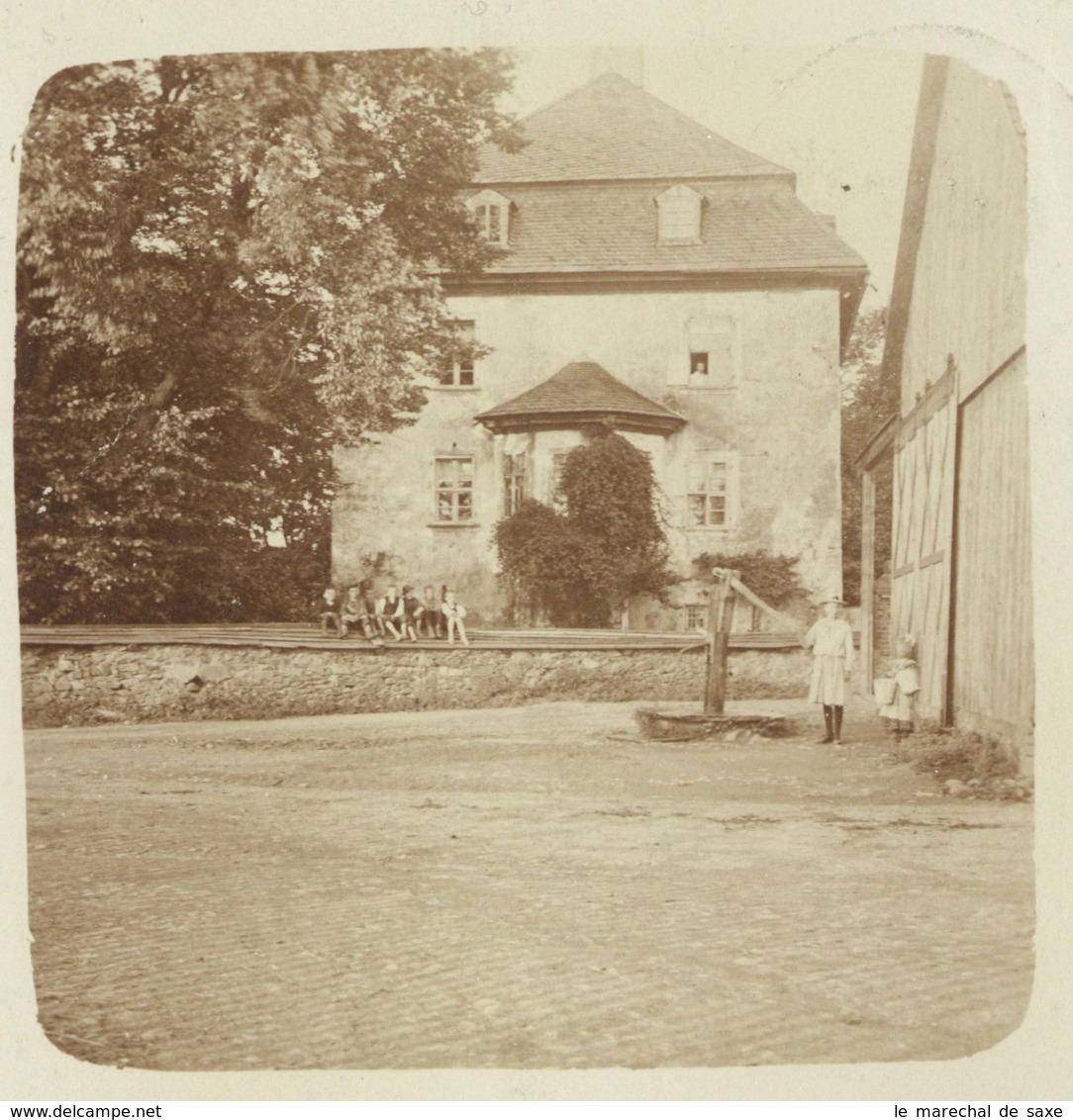 Foto Ansichtskarte Feilitzsch Hof Oberfranken 1910 Hausansicht Mit Personen U. Brunnen - Hof