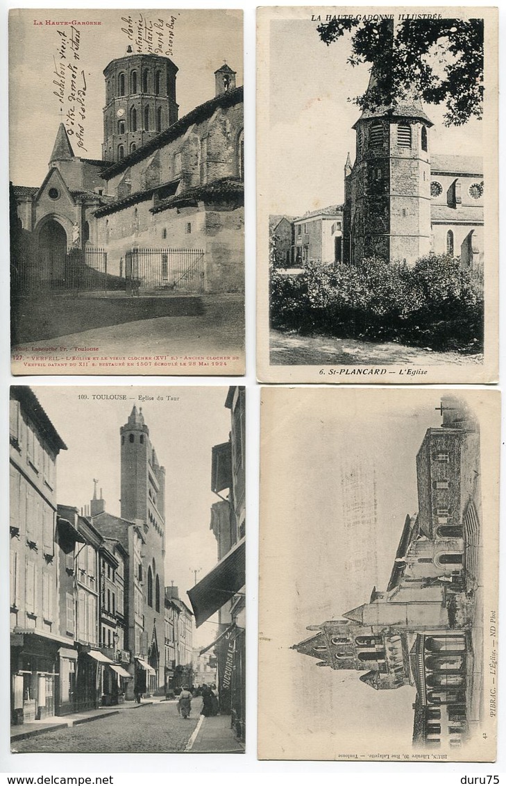 8 CP Haute Garonne EGLISE Cazères Cugnaux Cadours Cazeaux Verfeil + Clocher Plancard Toulouse Taur Pibrac - Sonstige & Ohne Zuordnung