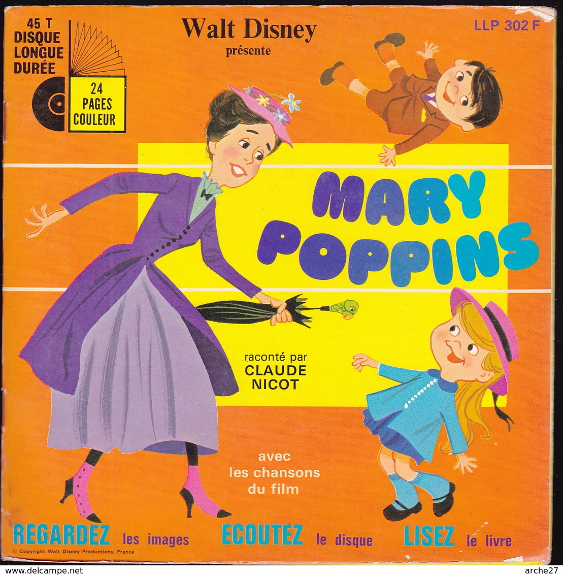 LIVRE DISQUE - 45T - Vinyle - Mary Poppins - 302b - Niños