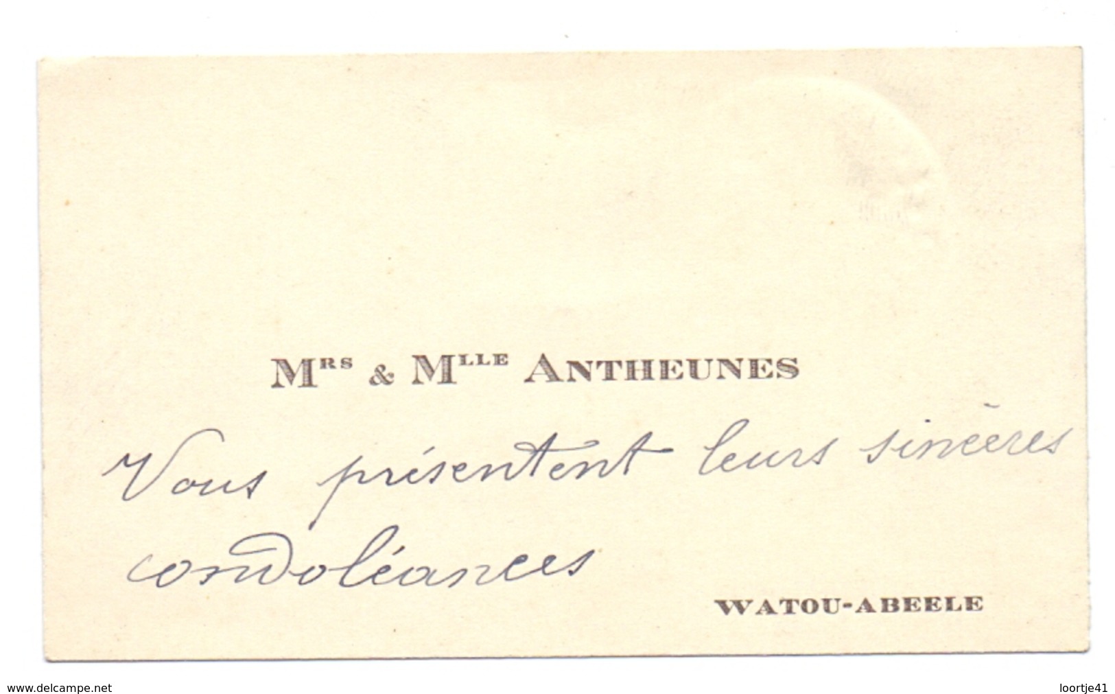 Visitekaartje - Carte Visite - Mr & Mlle Antheunis - Watou Abeele - Visitenkarten