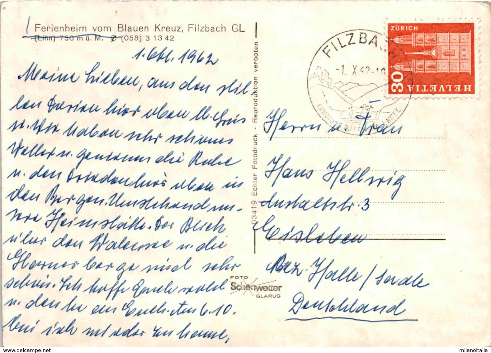 Ferienheim Vom Blauen Kreuz, Filzbach GL (93419) * 1. 10. 1962 - Filzbach