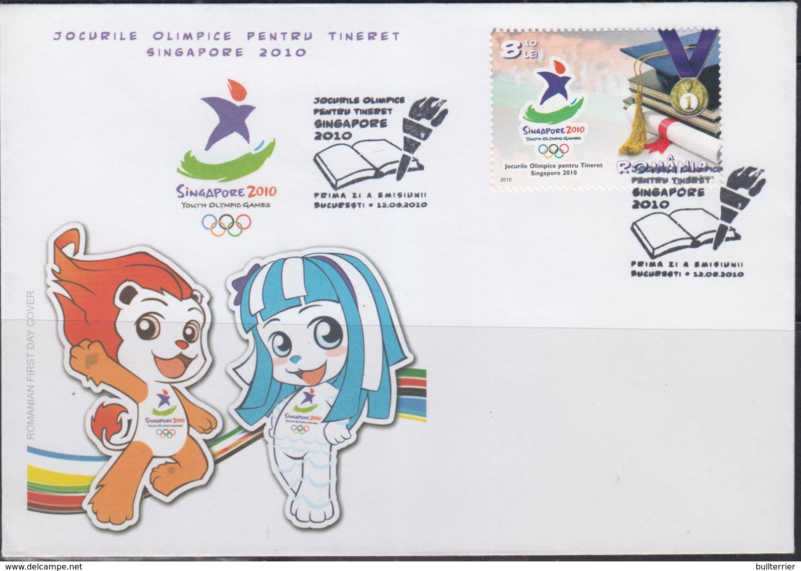 OLYMPICS  - ROMANIA -  2010 - SINGAPORE YOUTH OLYMPICS SET OF 2  ON ILLUSTRATED FDC - Summer 2010 : Singapore (Youth Olympic Games)
