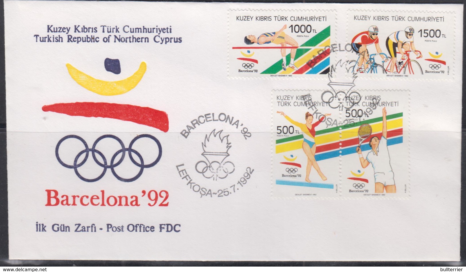 OLYMPICS - TURKISH CYCPRUS - 1992 - BARCELONA  OLYMPICS SET OF 4 ON ILLUSTRATED FDC - Summer 1992: Barcelona