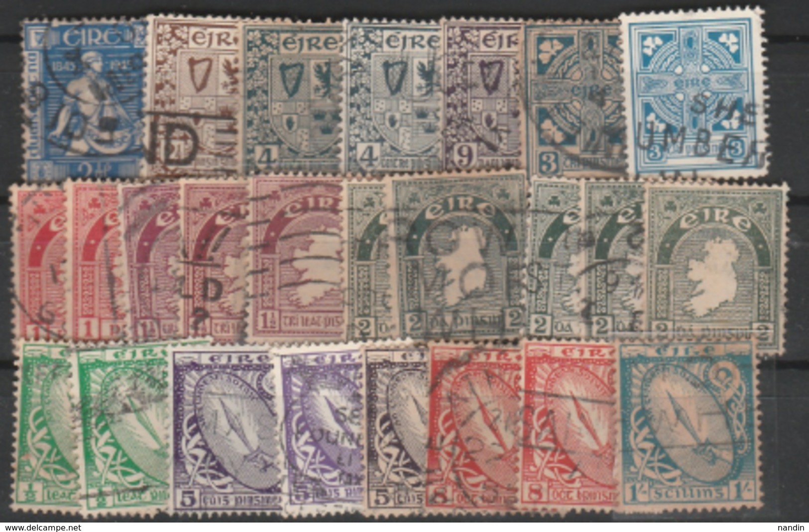 A  LOT OF EARLY IRELAND STAMPS USED /SWORD OF LIGHT-MAP OF IRELAND-IRISH ARMS -CELTIC CROSS ETC.DIFFERENT SHADES - Collections, Lots & Series