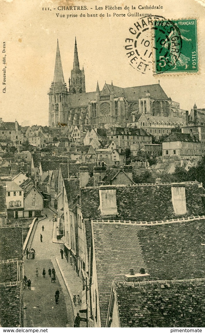 CHARTRES LES FLECHES DE LA CATHEDRALE VUE PRISE DE HAUT DE LA PORTE GUILLAUME - Chartres