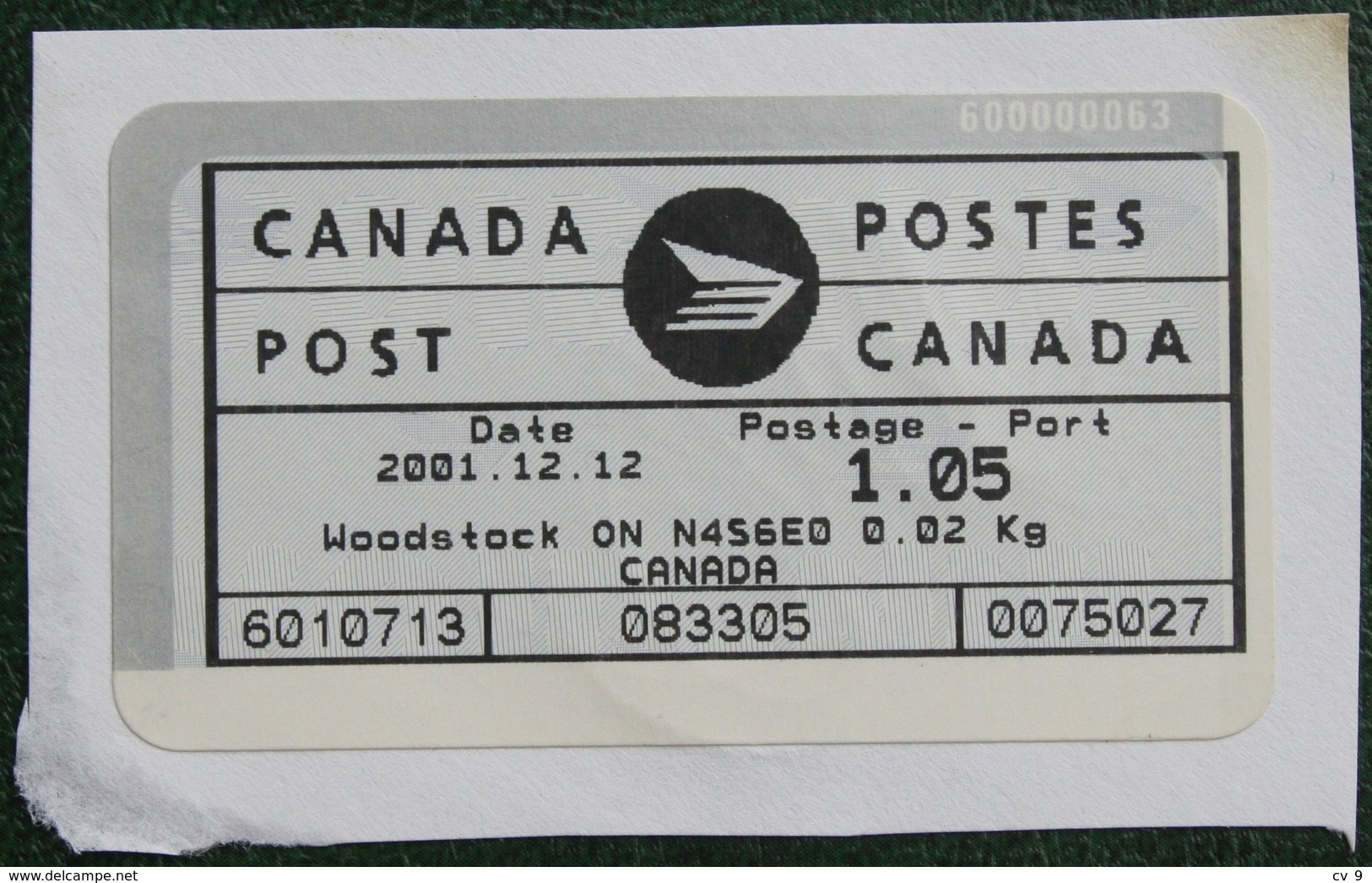 MACHINE STAMP ATM LABEL CUT FRAGMENT WOODSTOCK  2001 (Mi - YT -) Used Gebruikt Oblitere CANADA KANADA - Vignette Di Affrancatura (ATM) – Stic'n'Tic