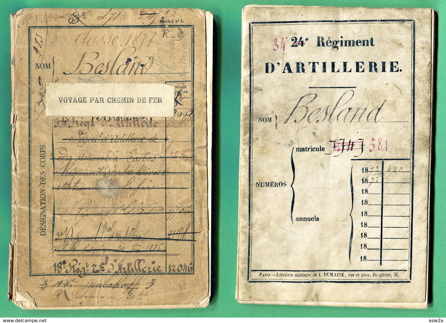 34é Régt Artillerie   archive Besland Victor classe 1871