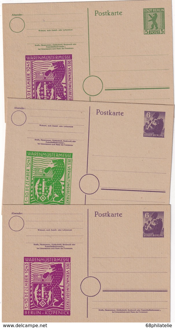 ALLEMAGNE ZONE SOVIETIQUE   ENTIER POSTAL/GANZSACHE/POSTAL STATIONARY LOT DE 3  CARTES - Autres & Non Classés