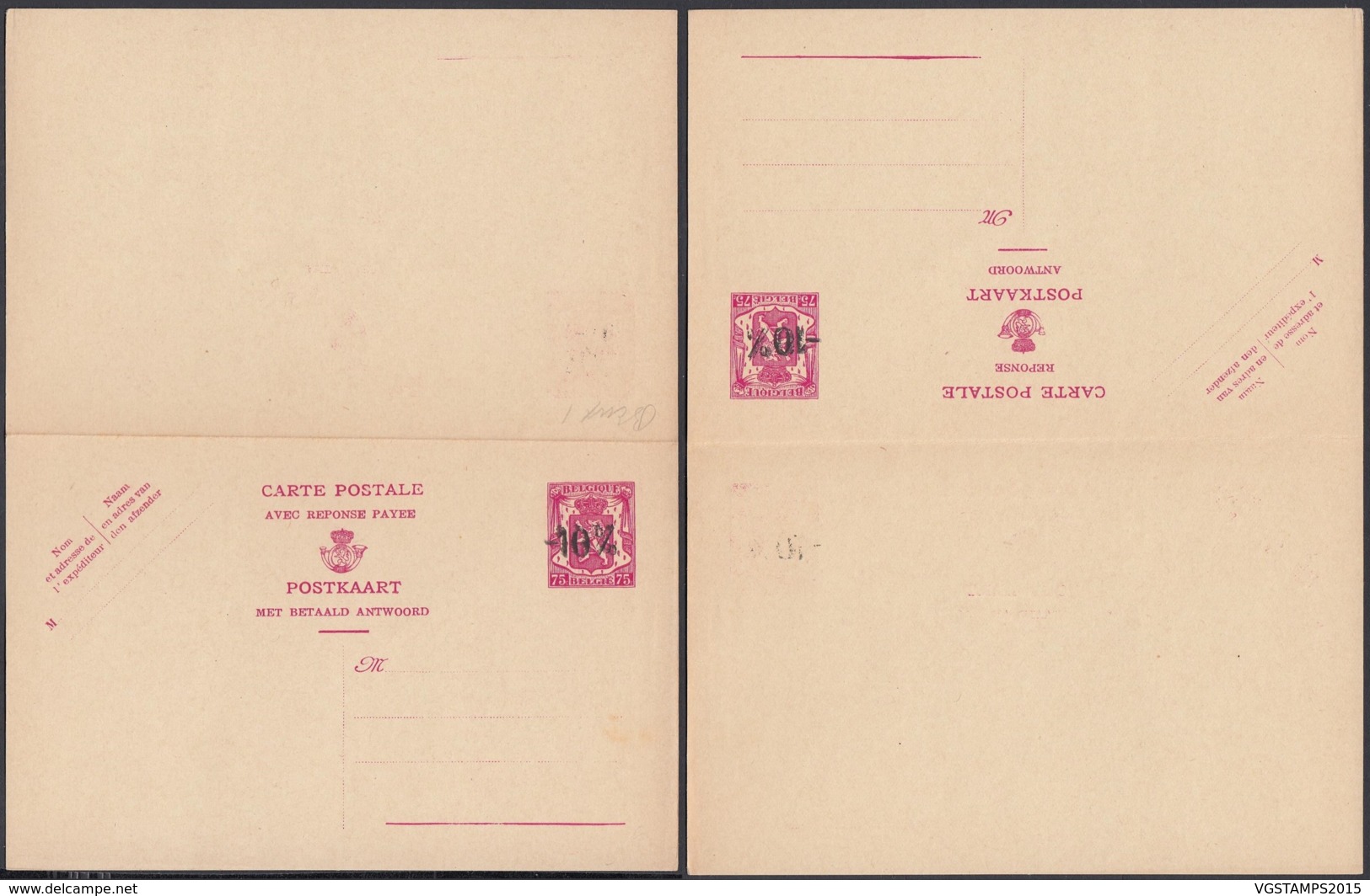 Belgique - Entier Postal Sur  Double Carte Postale Neuve - 75 Cts. - 10%............................. (DD) DC-7564 - Cartas-Letras