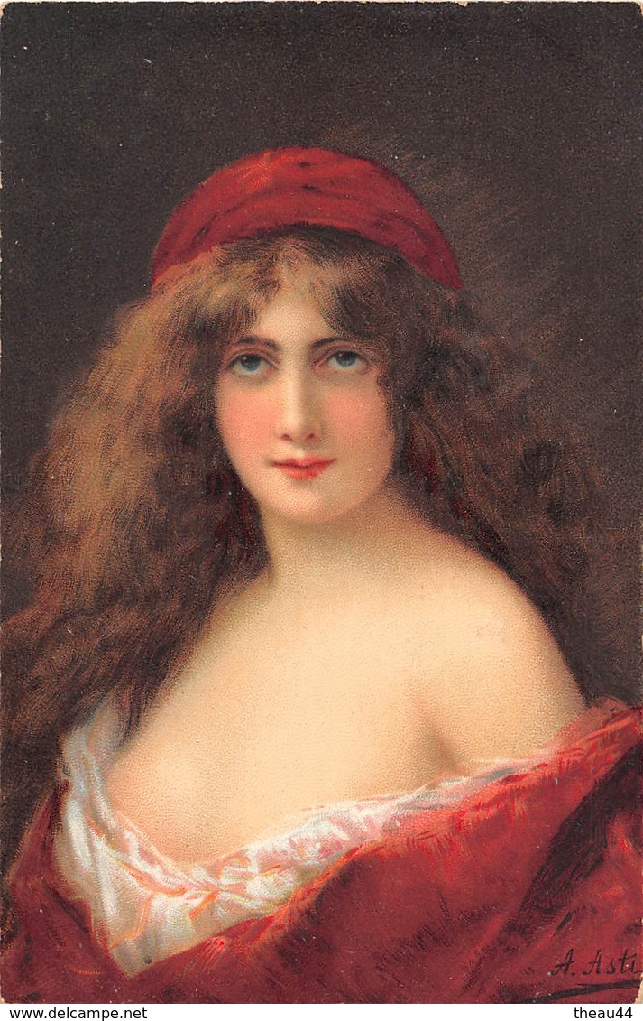 ¤¤  -   ILLUSTRATEUR  Italien "  A. ASTI  "   -  Femme Avec Un Turban Rouge Dans Les Cheveux   -  ¤¤ - Asti